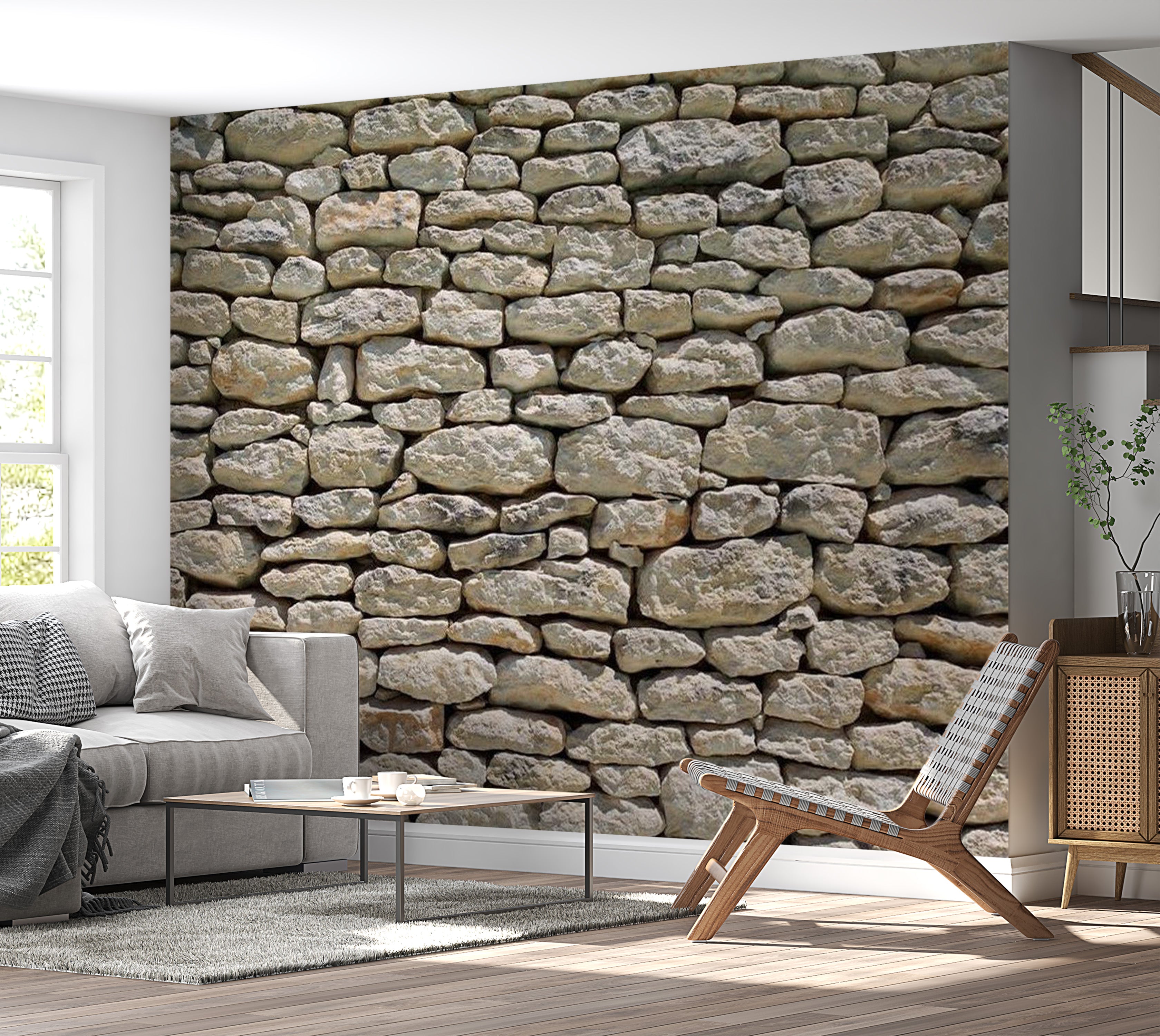 Background & Patterns Wallpaper Wall Mural - Stacked Stones and Rocks Wall 118"Wx90"H