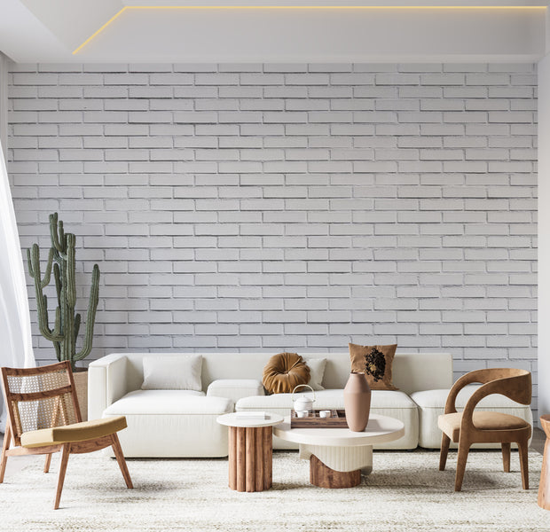 Surface Texture Wallpaper Wall Mural - Snow White Brick Wall 39"Wx27"H / Standard