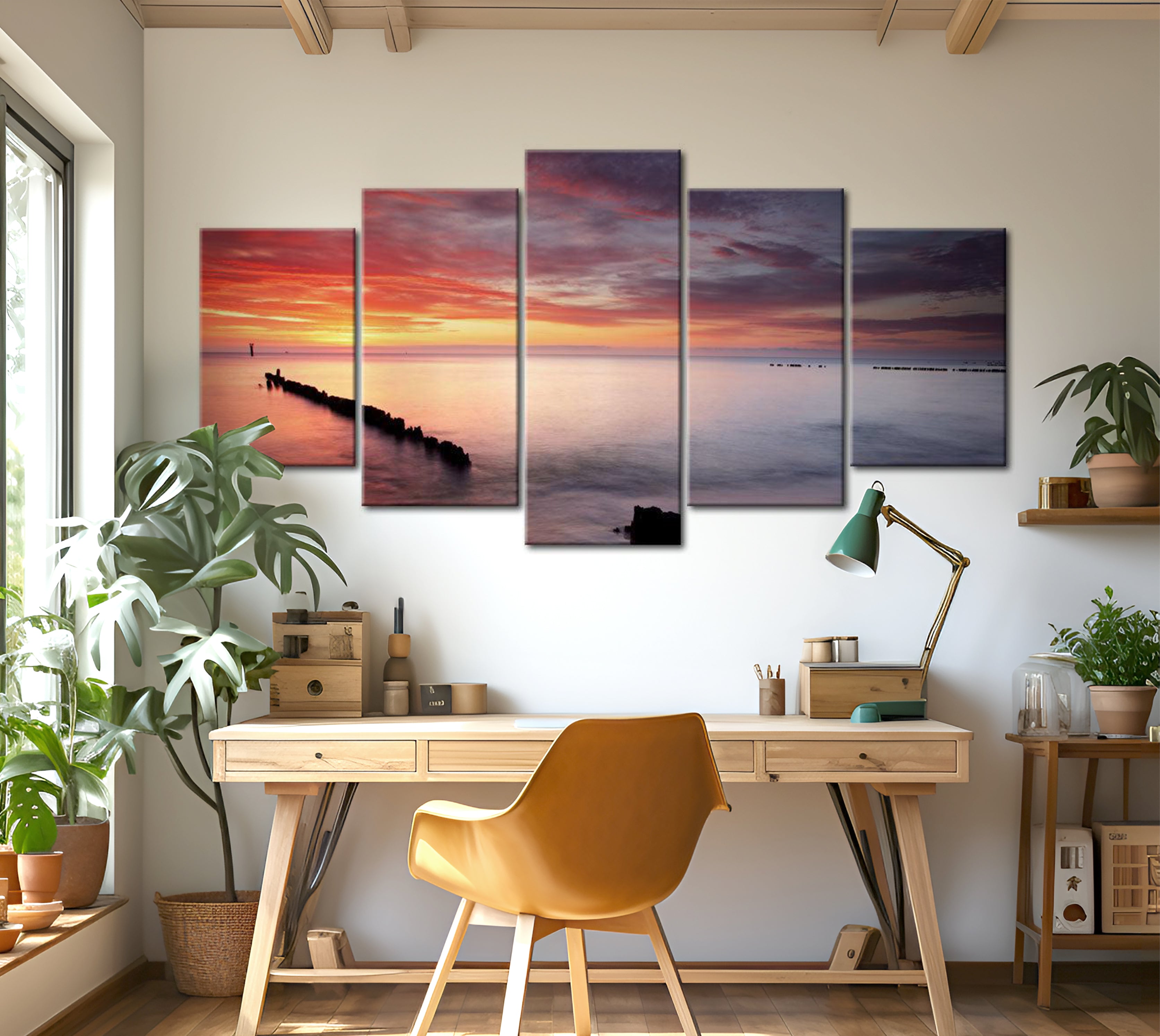 Stretched Canvas Landscape Art - Play Of Colors At The Sea 40"Wx20"H