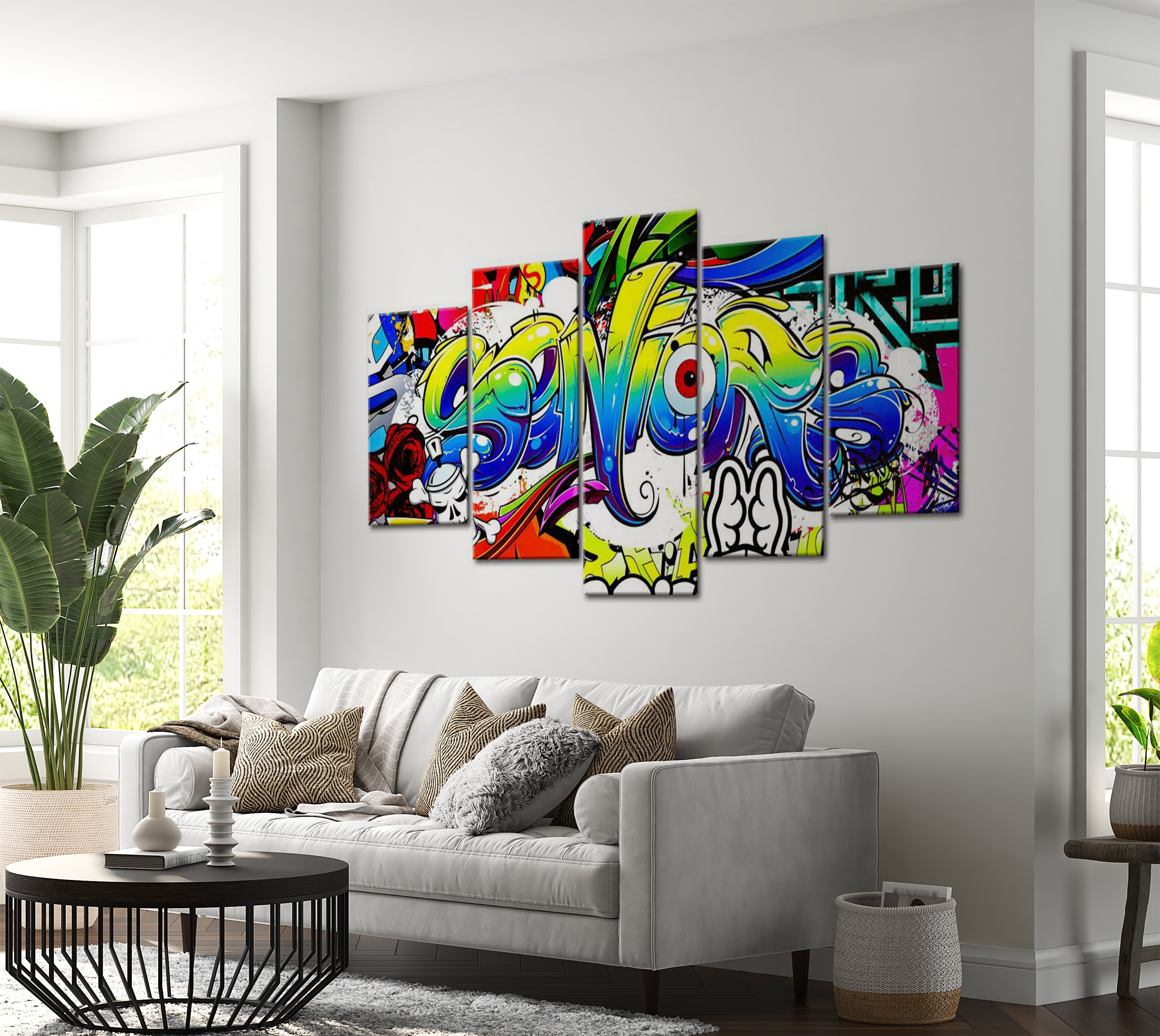 Stretched Canvas Street Art - Youth World - 5 Pieces 40"Wx20"H