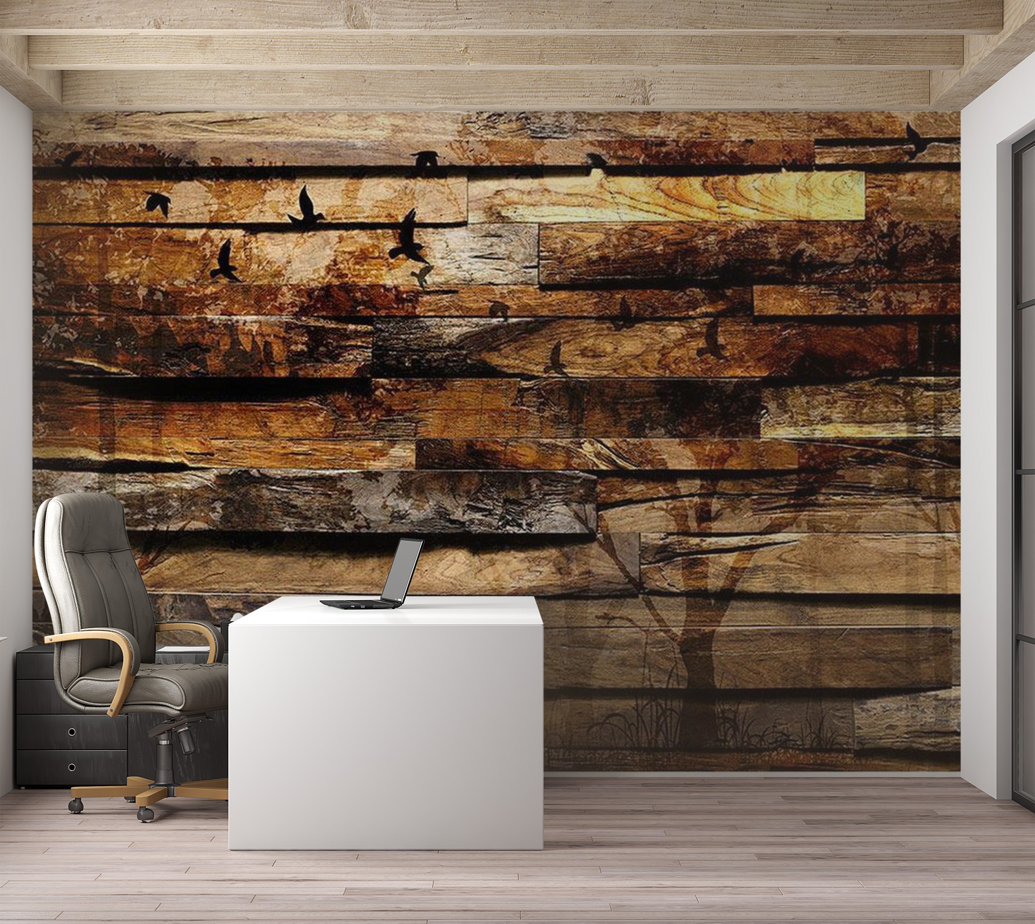 Background & Patterns Wallpaper Wall Mural - Reflection Of Nature On Wood 39"Wx27"H