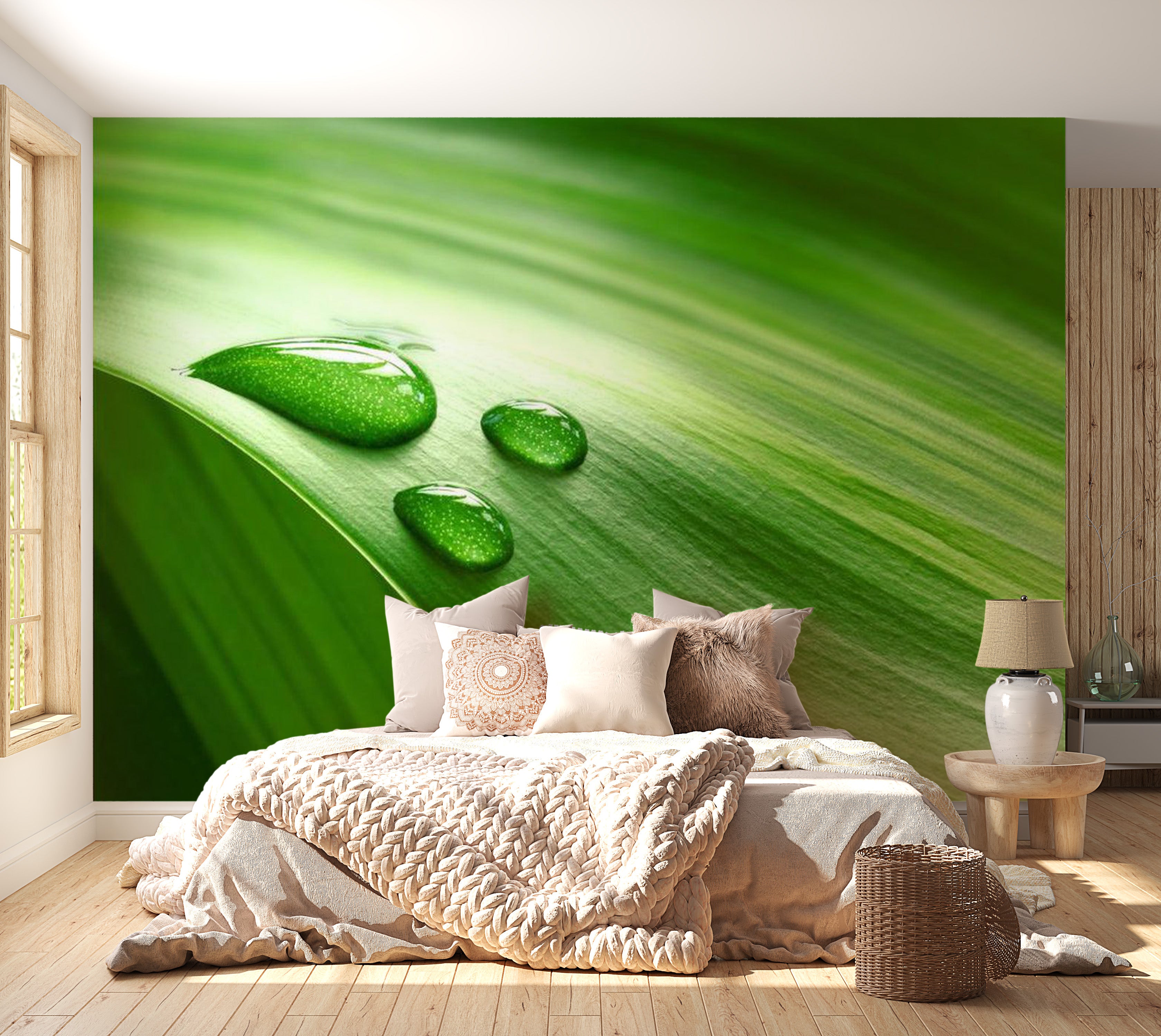 Abstract Wallpaper Wall Mural - Leaf And Three Drops Of Water 118"Wx90"H