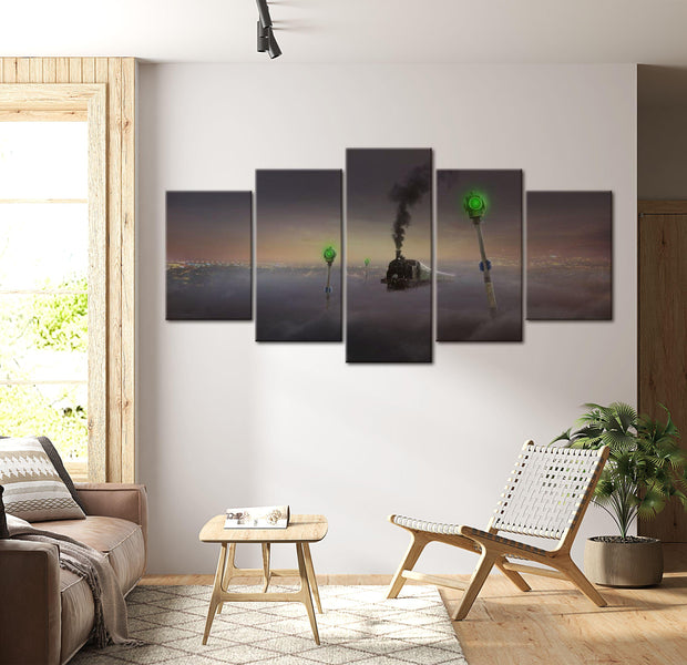 Abstract Canvas Wall Art - Steam Locomotive - 5 Pieces