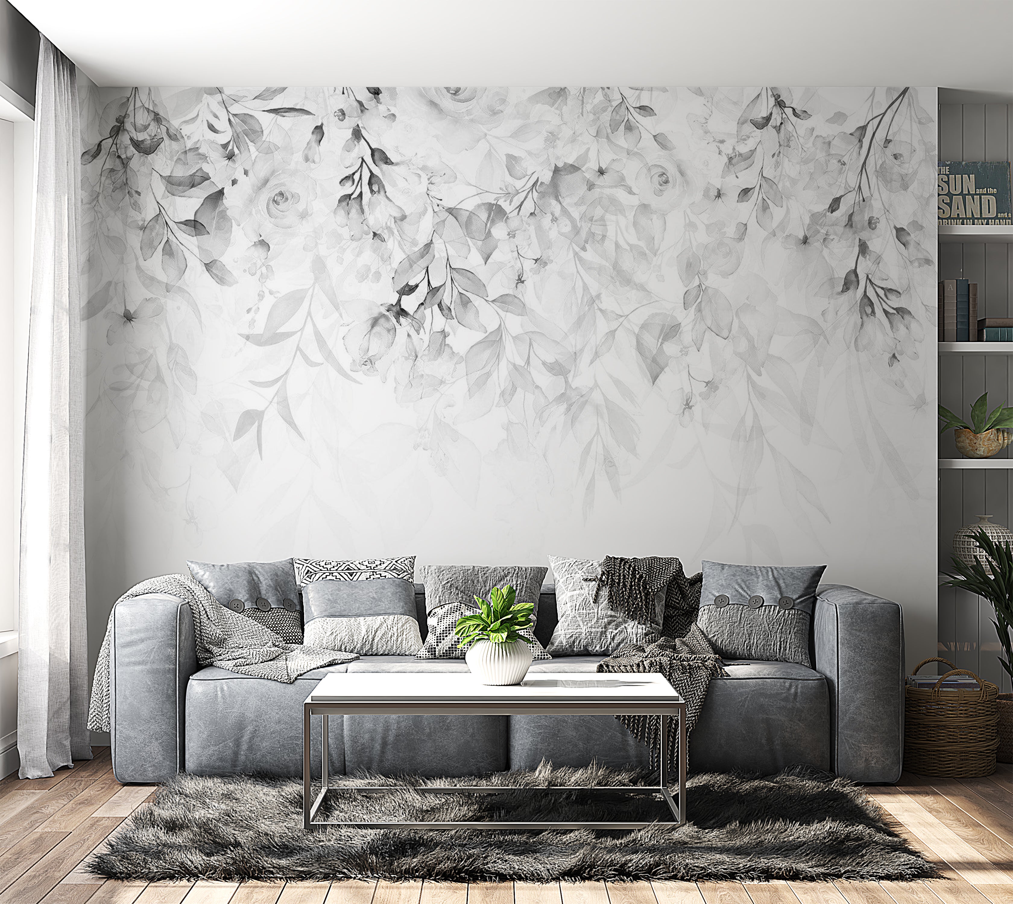 Peel & Stick Floral Wall Mural - Waterfall of Roses Grey 38"Wx27"H