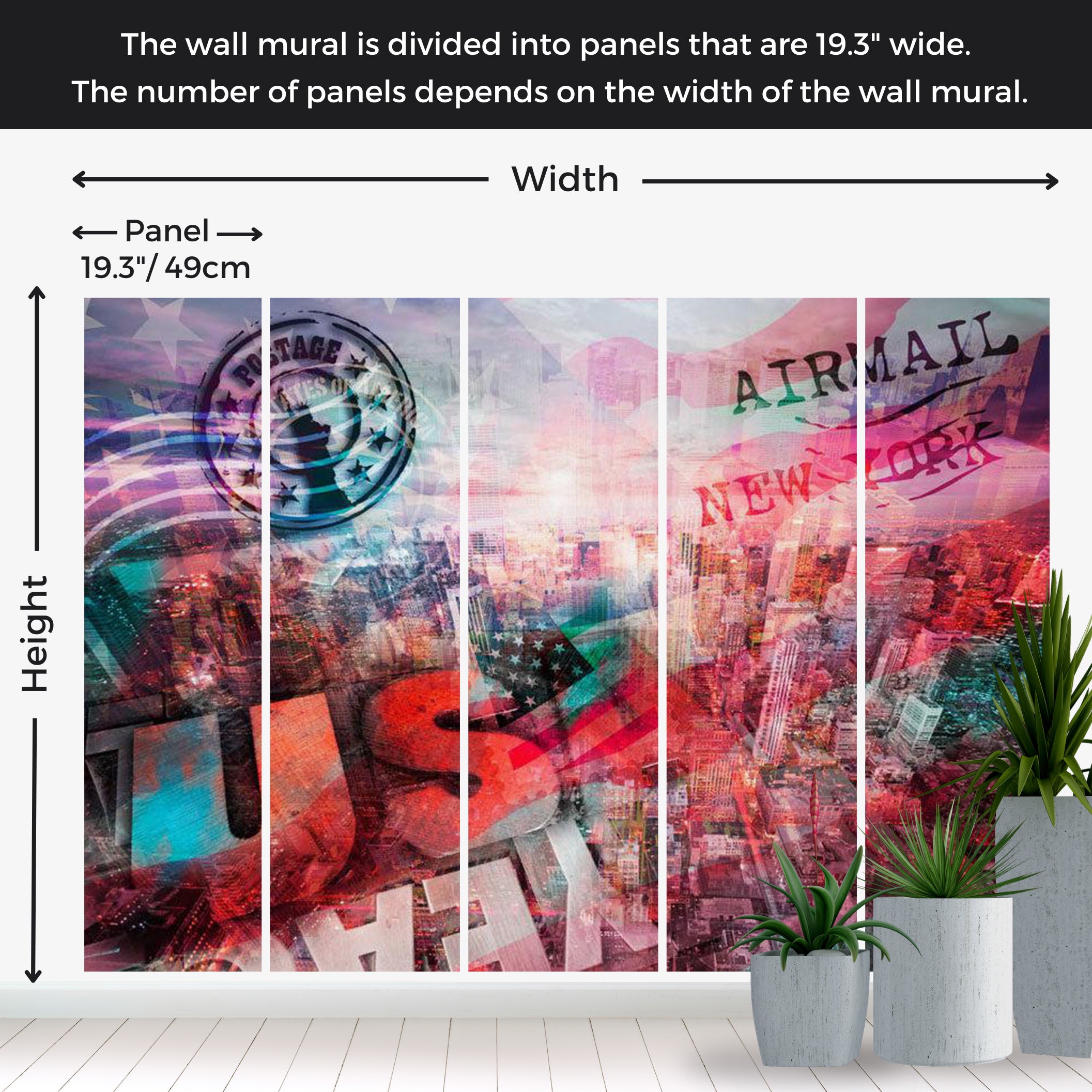 Peel & Stick Wall Mural - Airmail to NYC 38"Wx27"H