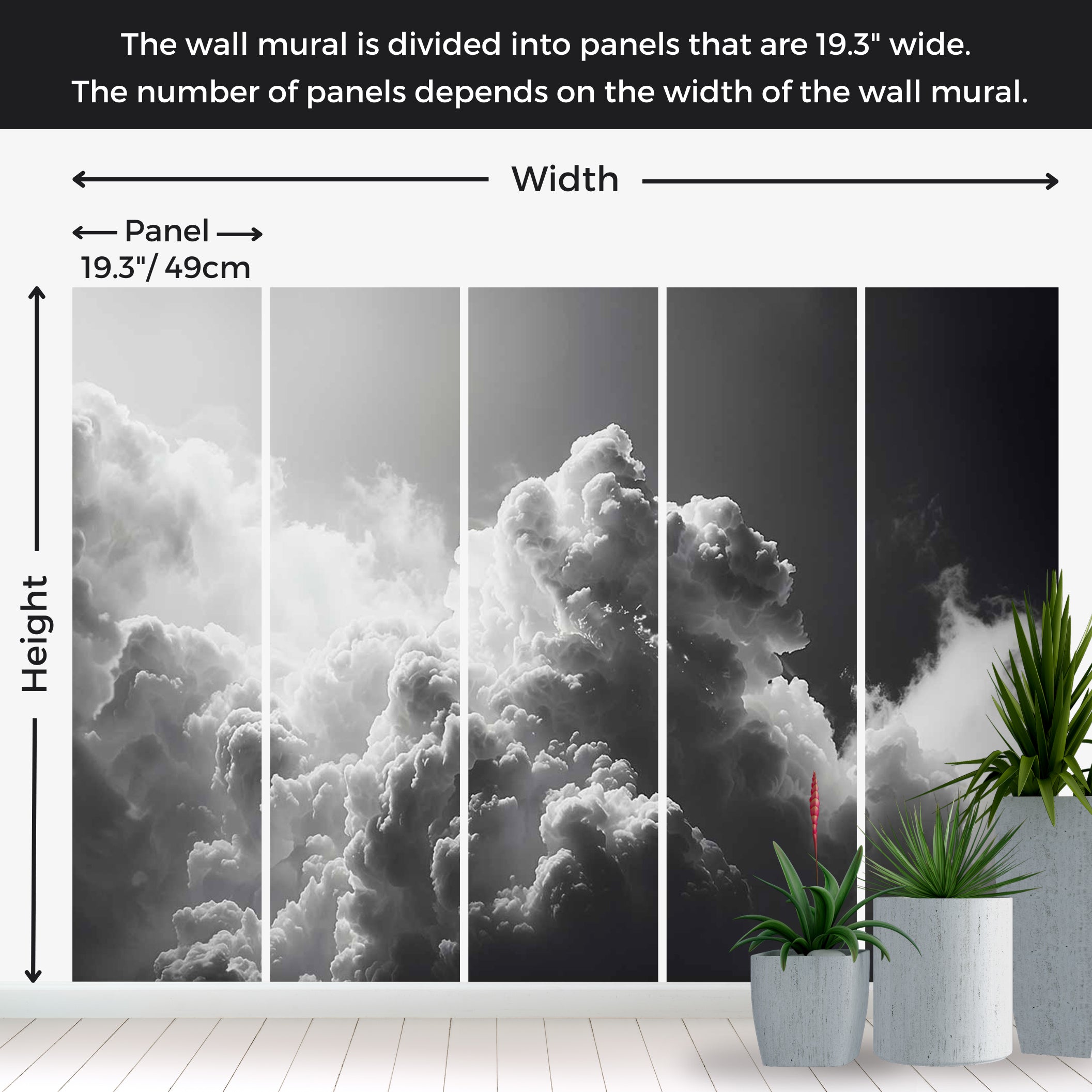 Peel & Stick Wall Mural - Dark Sunny Clouds 38"Wx27"H