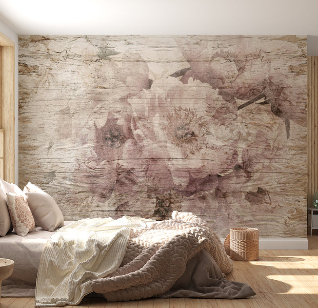 Peel & Stick Floral Wall Mural - Flowers on Boards 38"Wx27"H