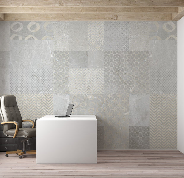 Background & Patterns Wallpaper Wall Mural - Modern Concrete Mosaic Tiles 39"Wx27"H