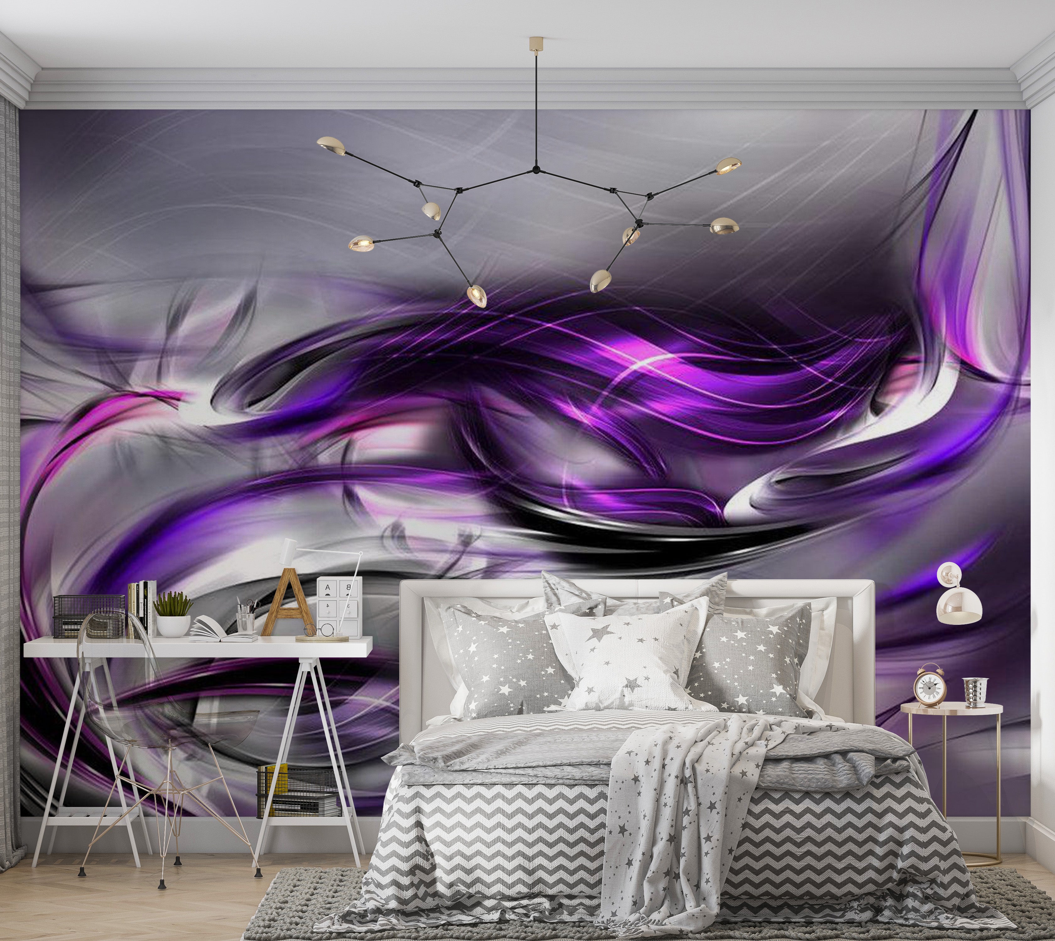 Abstract Wallpaper Wall Mural - Purple Swirls 39"Wx27"H