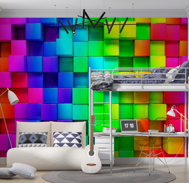 Abstract Wallpaper Wall Mural - Colourful Cubes 39"Wx27"H
