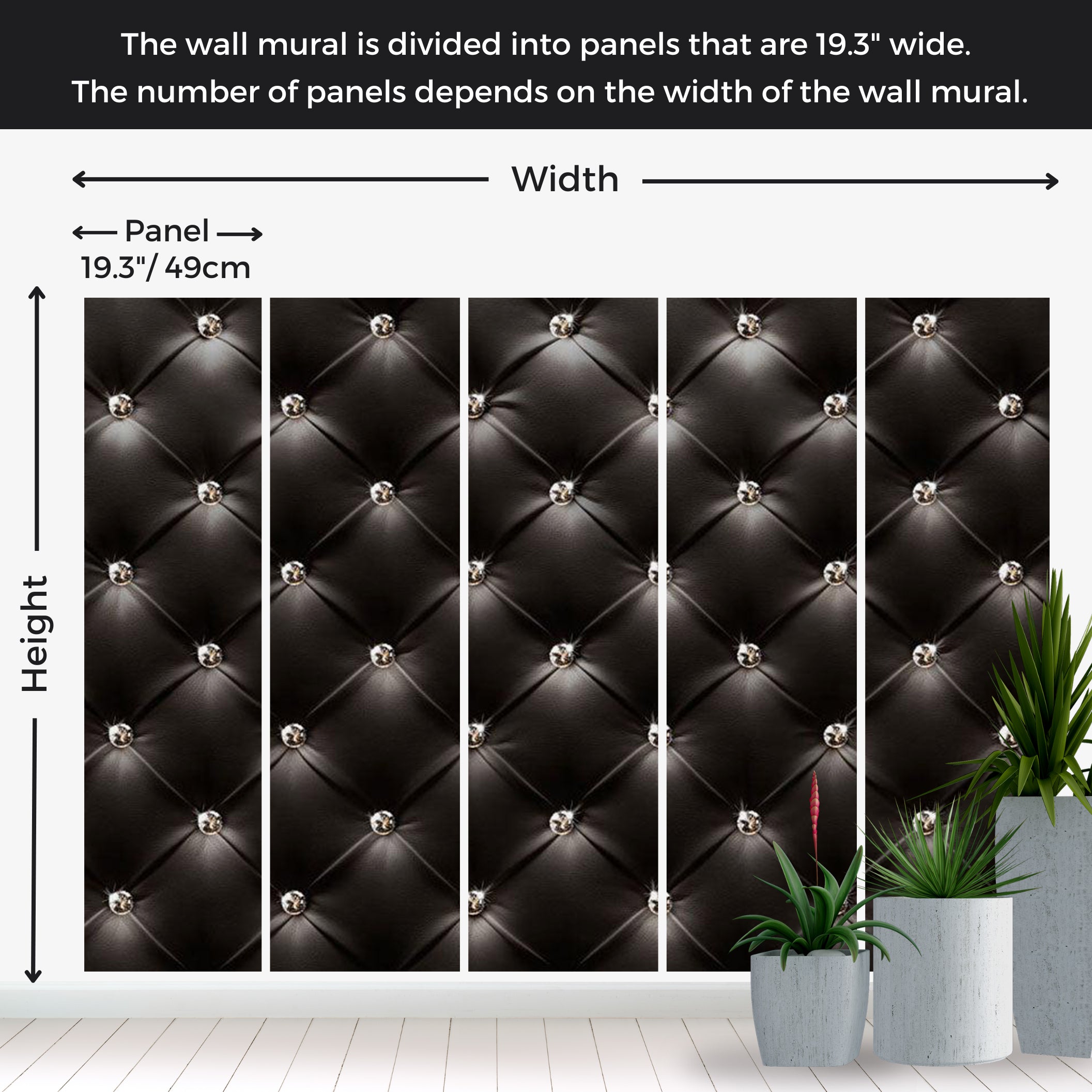 Peel & Stick Wall Mural - Black Leather With Diamonds 38"Wx27"H