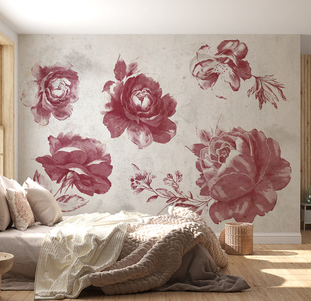 Peel & Stick Floral Wall Mural - Garden of Memories Red 38"Wx27"H