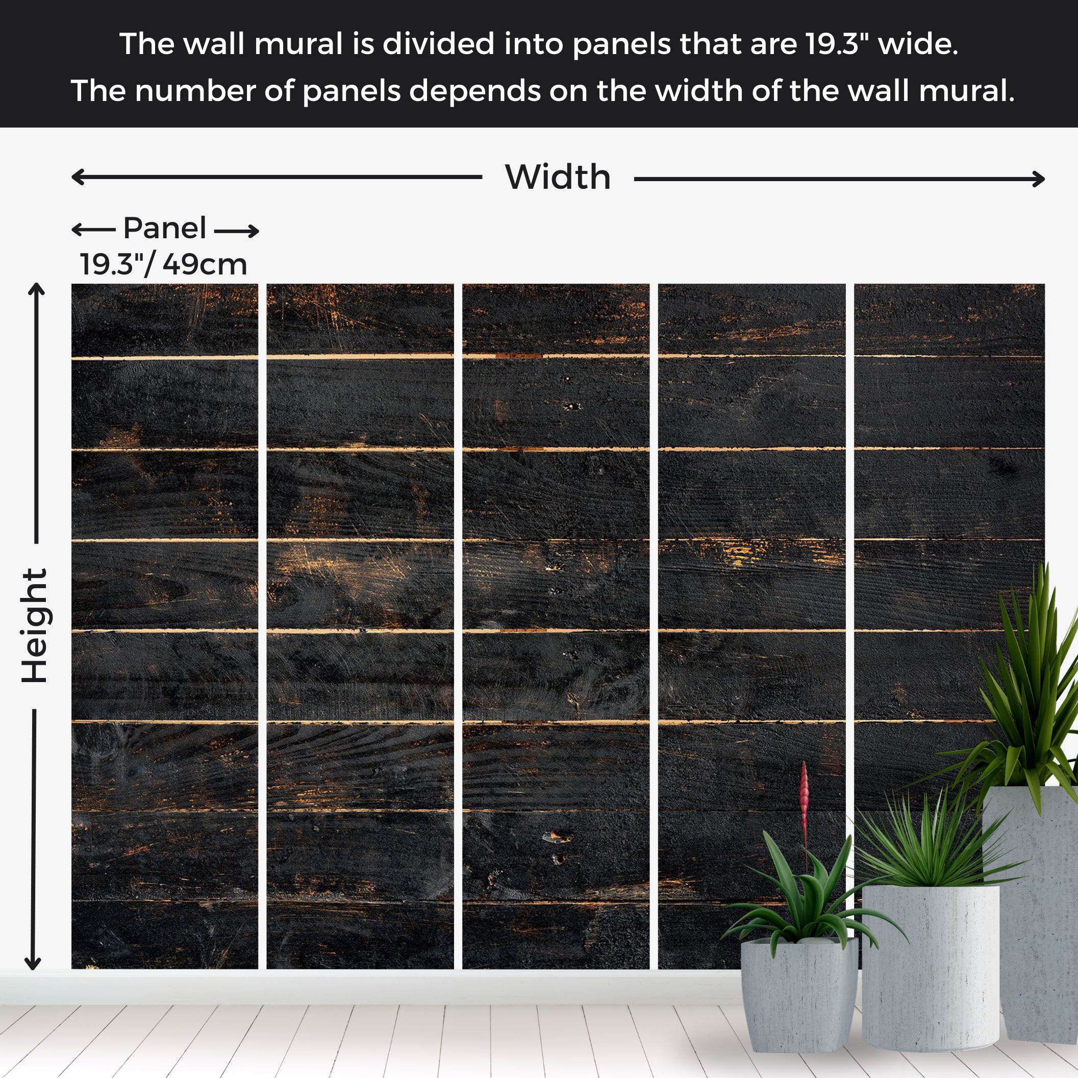 Peel & Stick Wall Mural - Black Old Horizontal Planks 38"Wx27"H