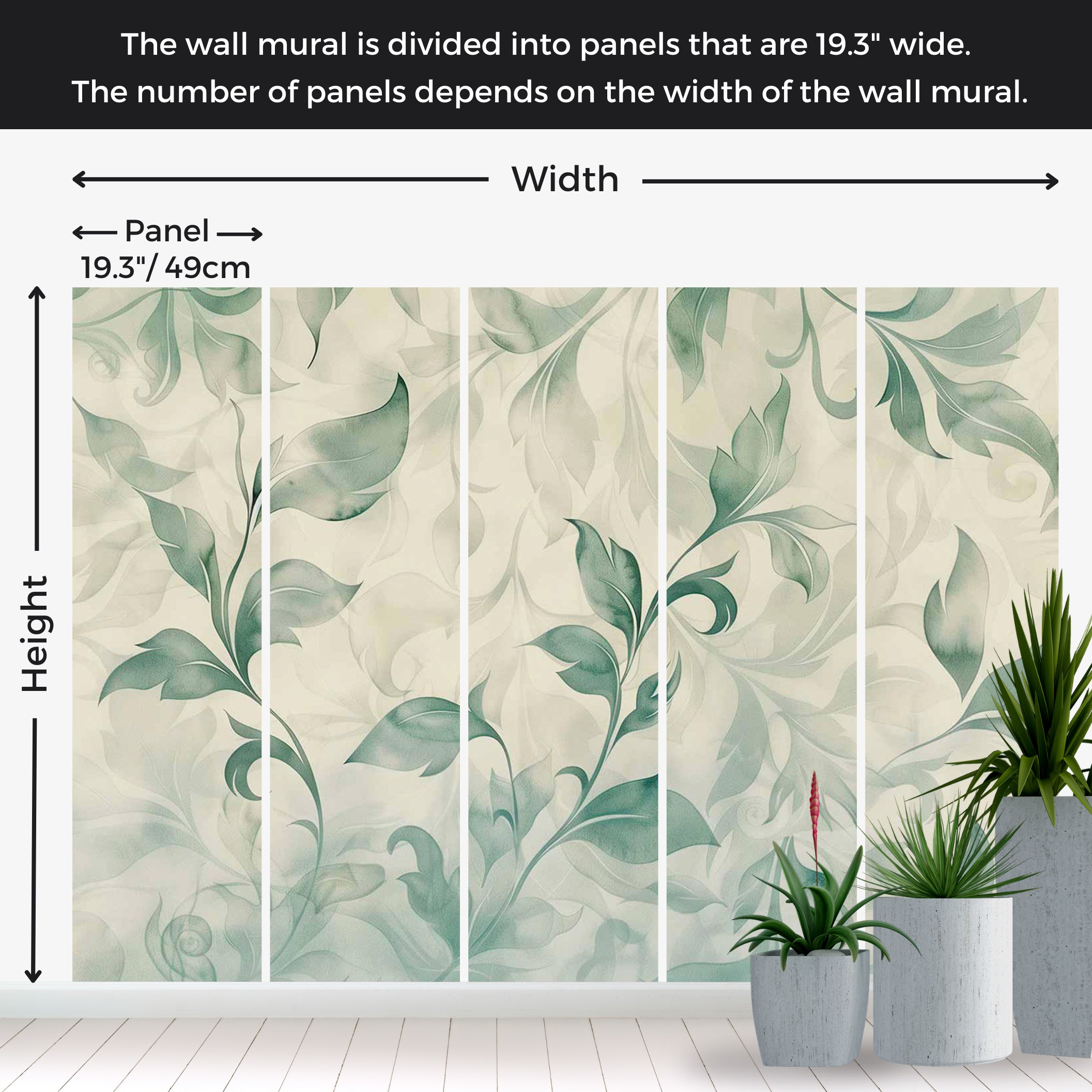 Peel & Stick Floral Wall Mural - Watercolor Botanical Motif 38"Wx27"H