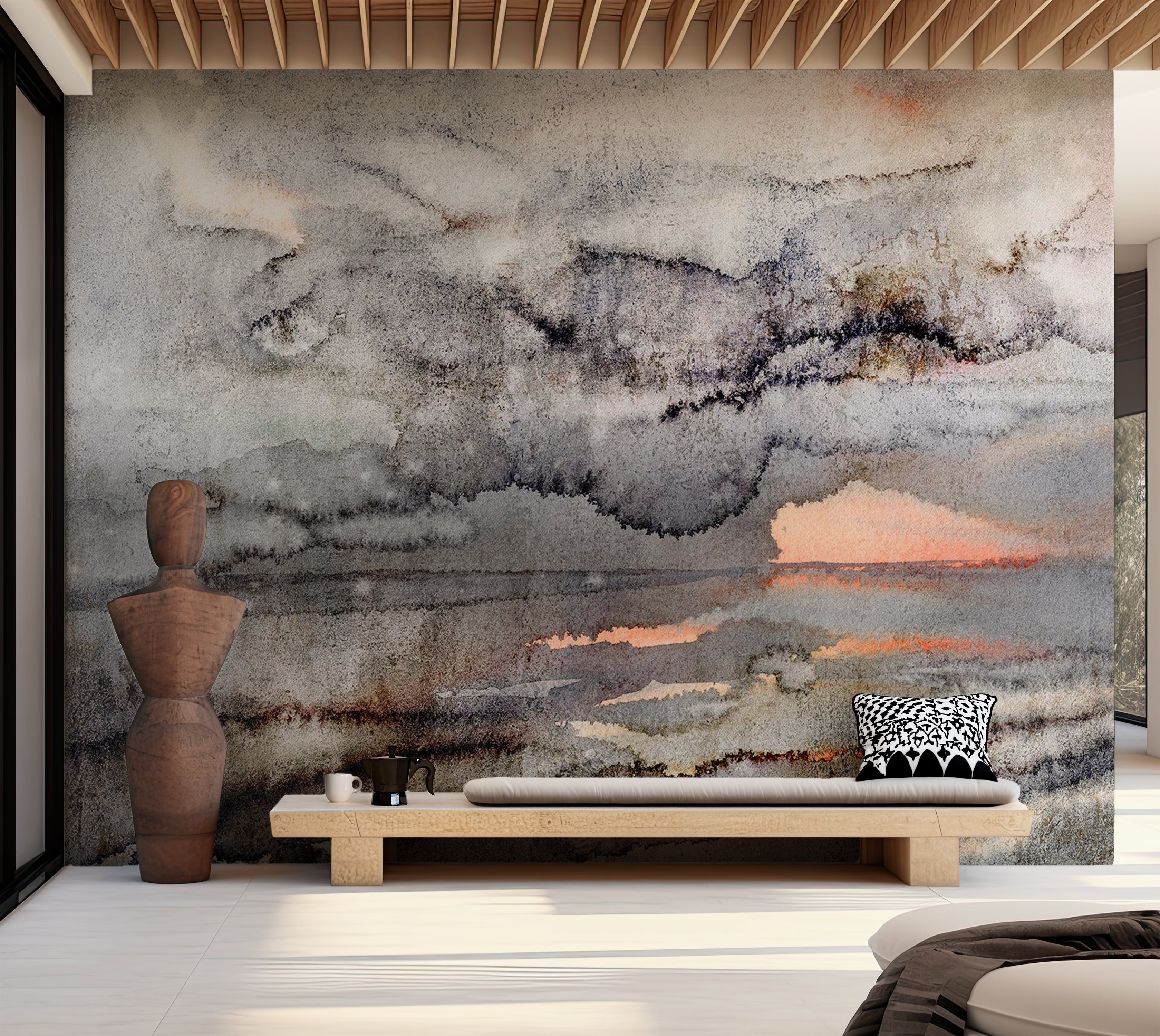 Abstract Wallpaper Wall Mural - Connected Clouds 39"Wx27"H / Standard