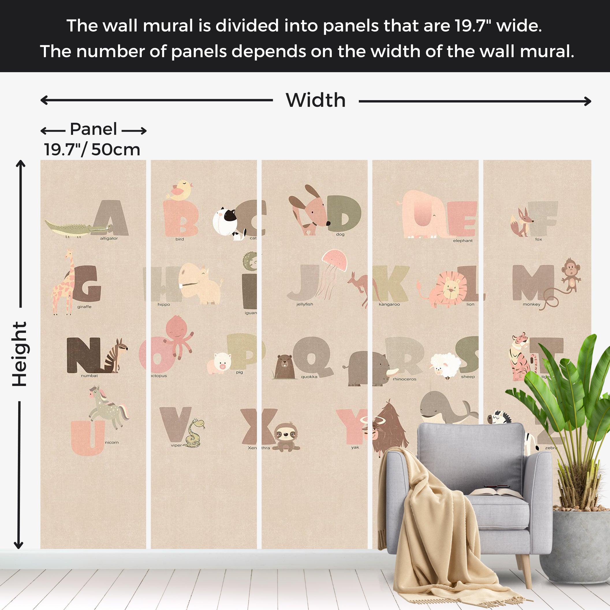 Kids Wallpaper Wall Mural - Beige Alphabet 39"Wx27"H / Standard