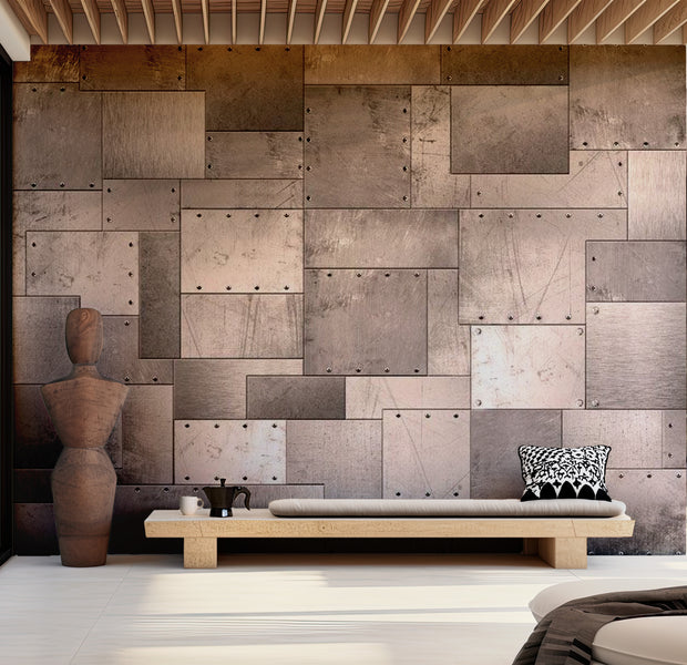 Background & Patterns Wallpaper Wall Mural - Industrial Bronze Metal Plates 39"Wx27"H