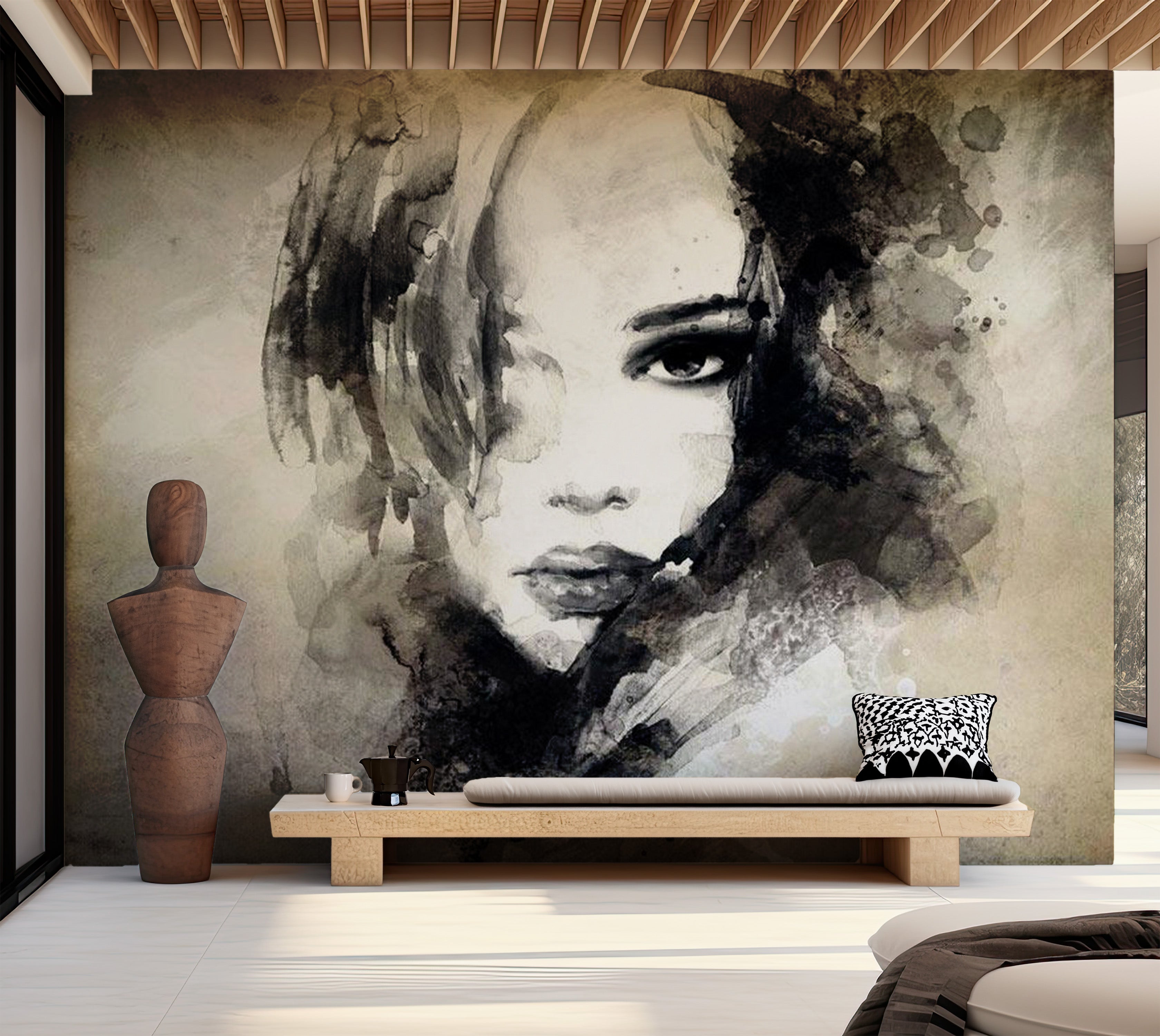 Abstract Wallpaper Wall Mural - Mysterious Girl 39"Wx27"H