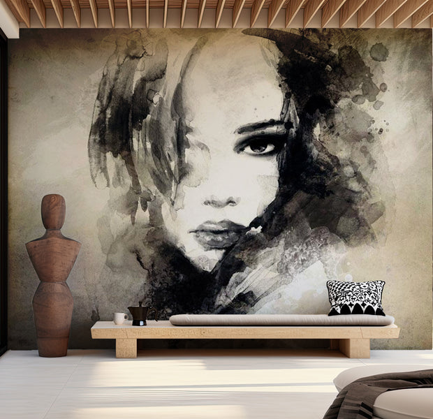 Abstract Wallpaper Wall Mural - Mysterious Girl 39"Wx27"H
