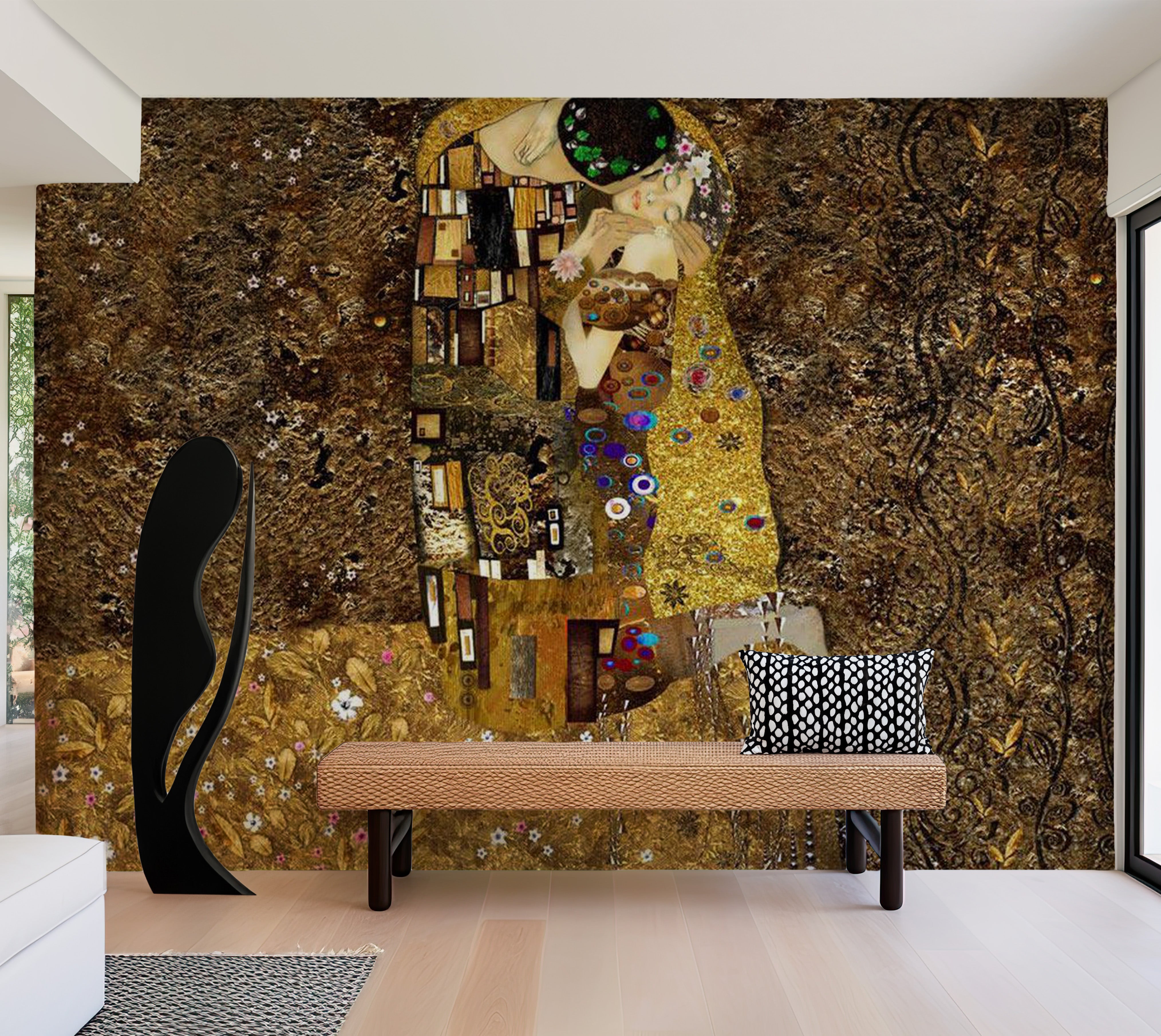 Abstract Wallpaper Wall Mural - Klimt Inspiration: Golden Kiss 39"Wx27"H