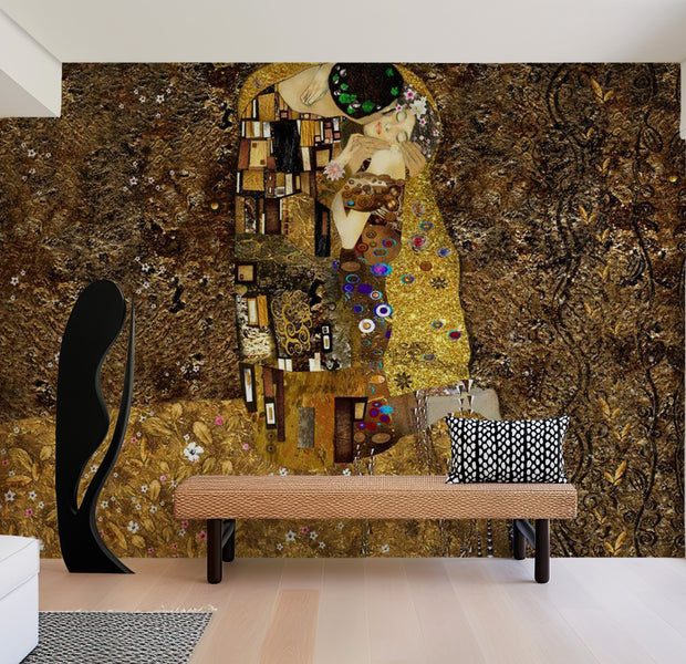 Abstract Wallpaper Wall Mural - Klimt Inspiration: Golden Kiss 39"Wx27"H