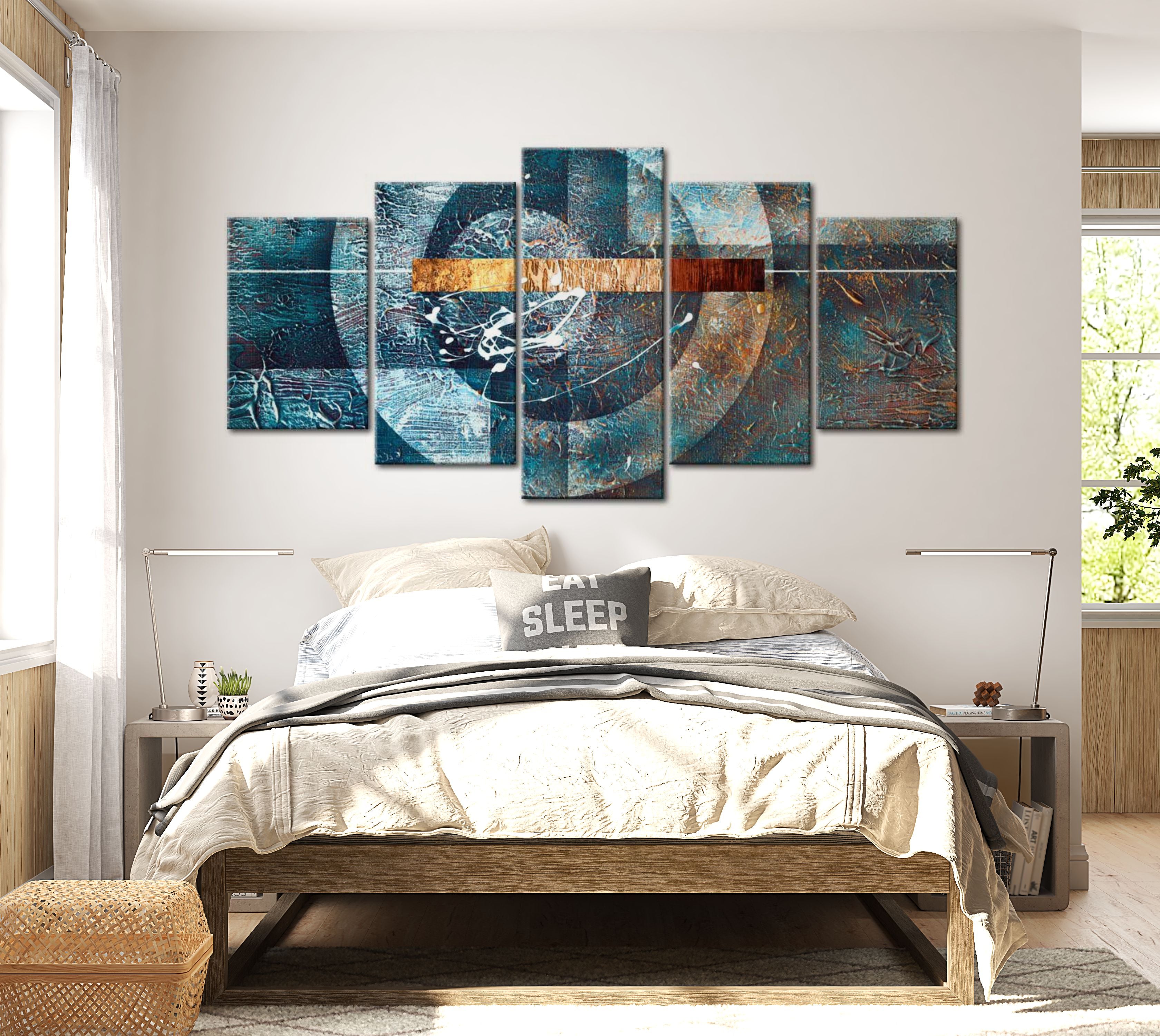 Abstract Canvas Wall Art - Blue Galaxy - 5 Pieces