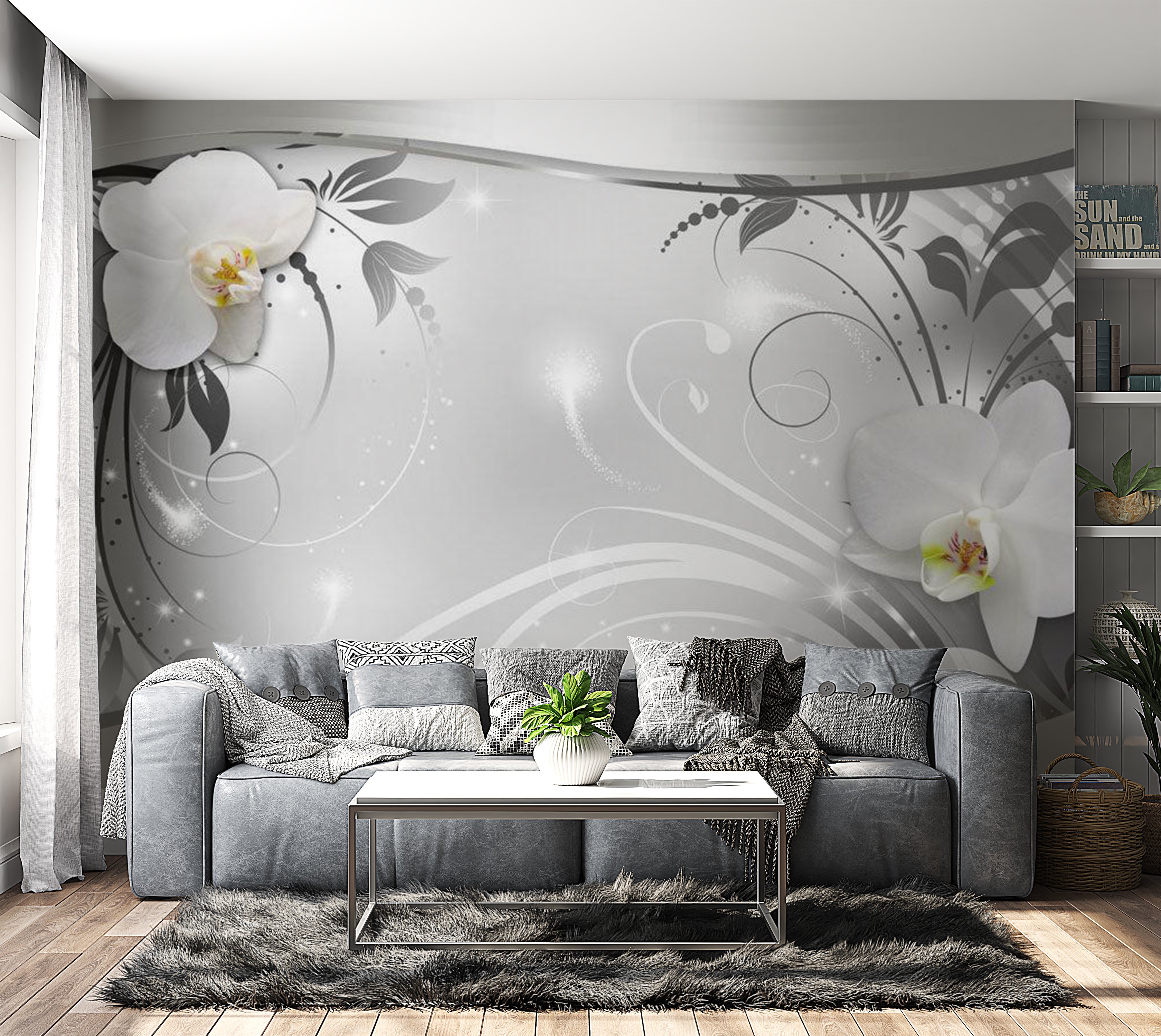 Peel & Stick Glam Wall Mural - Silver Abstract 38"Wx27"H