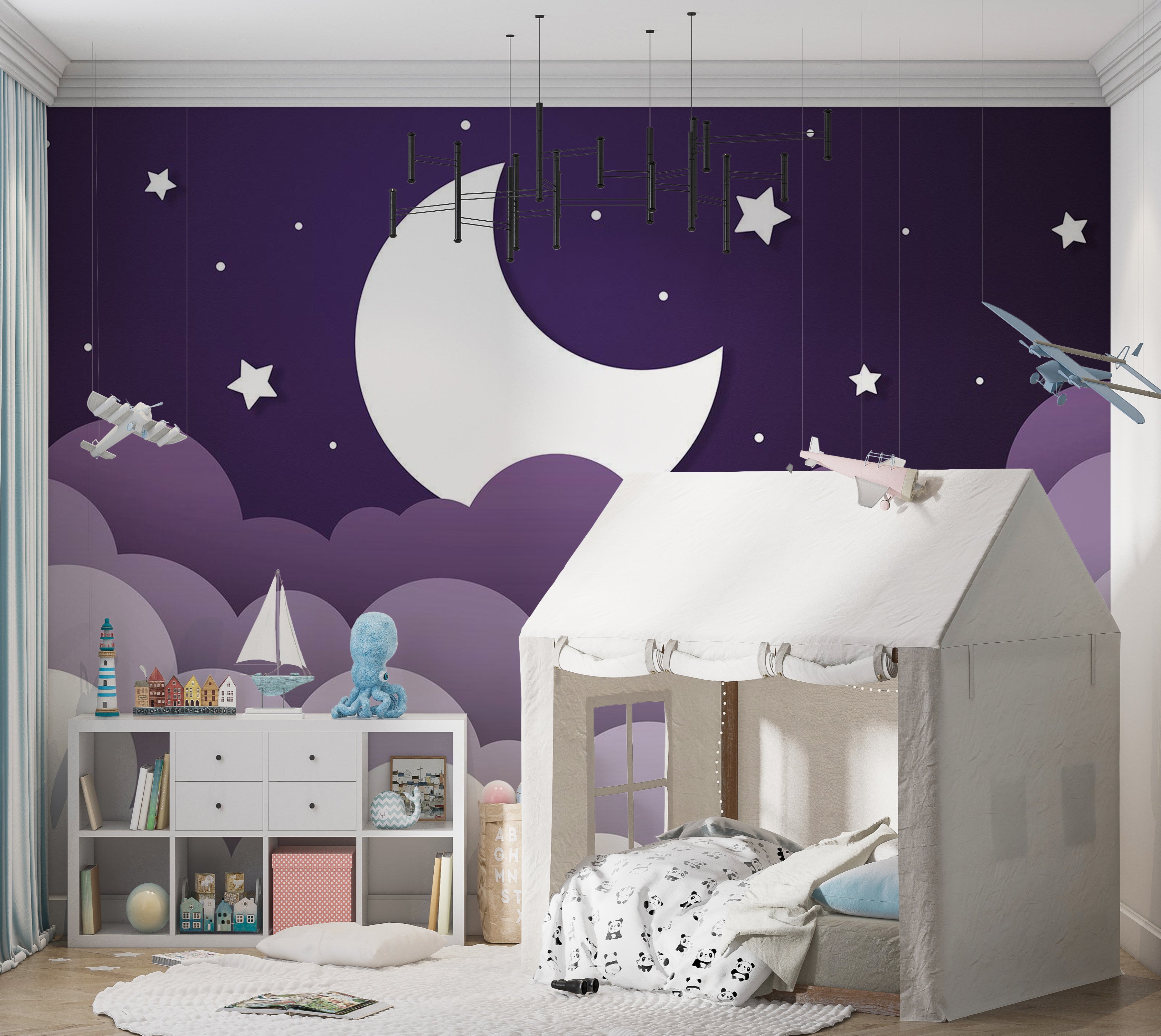 Peel & Stick Kids Wall Mural - Purple Abstract Moon 38"Wx27"H