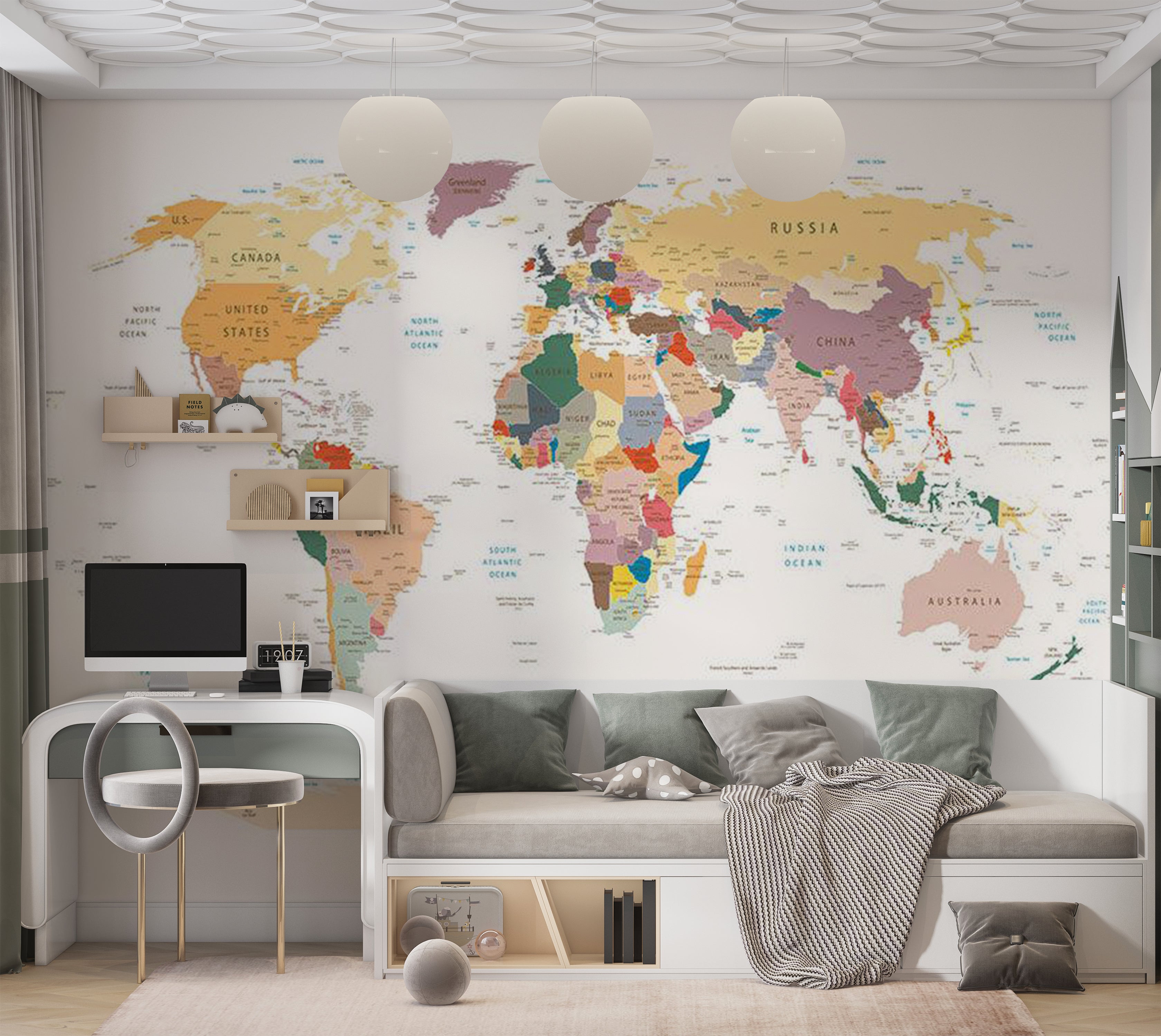 Peel & Stick Map Wall Mural - World Map 38"Wx27"H