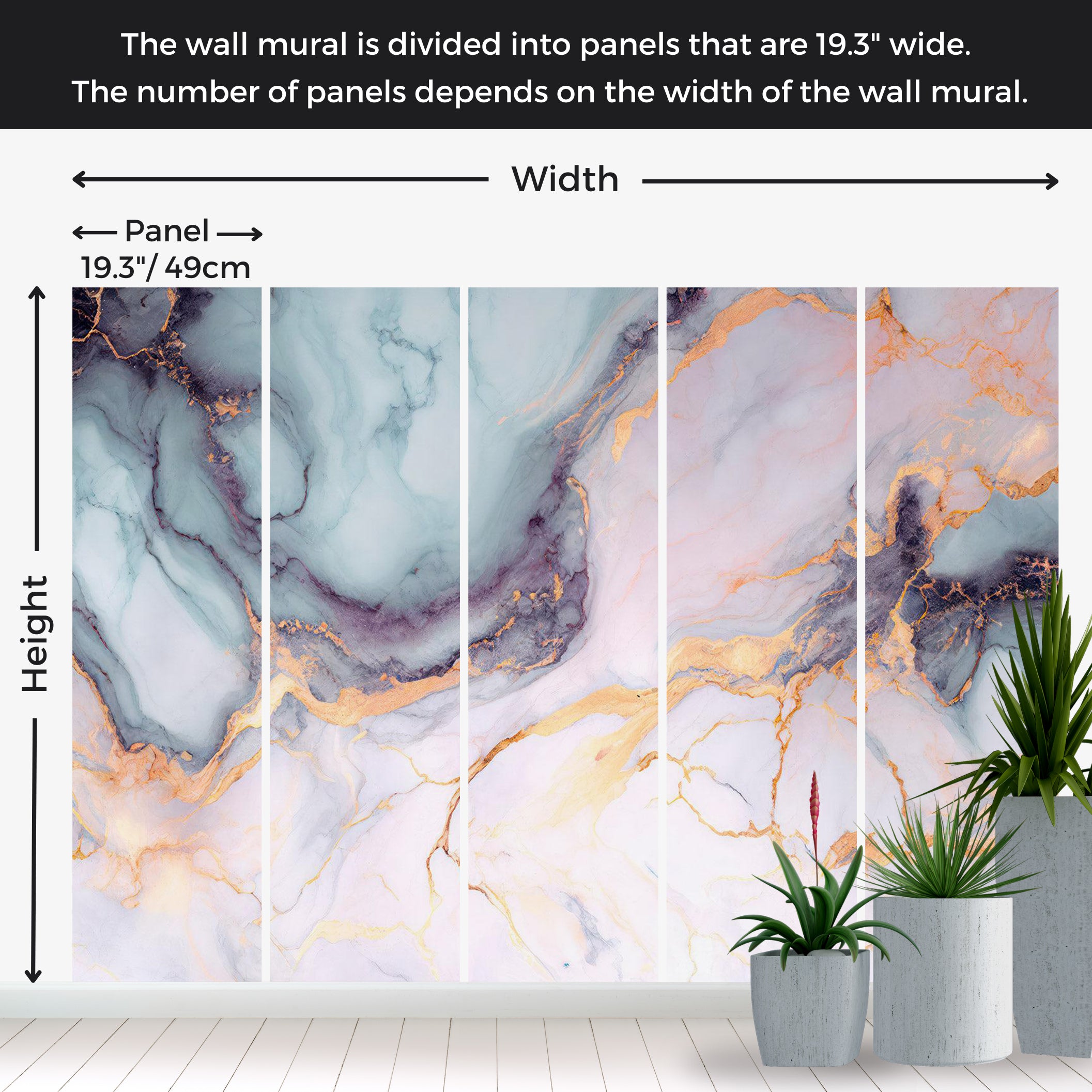 Peel & Stick Wall Mural - Blue Gold Marble 38"Wx27"H