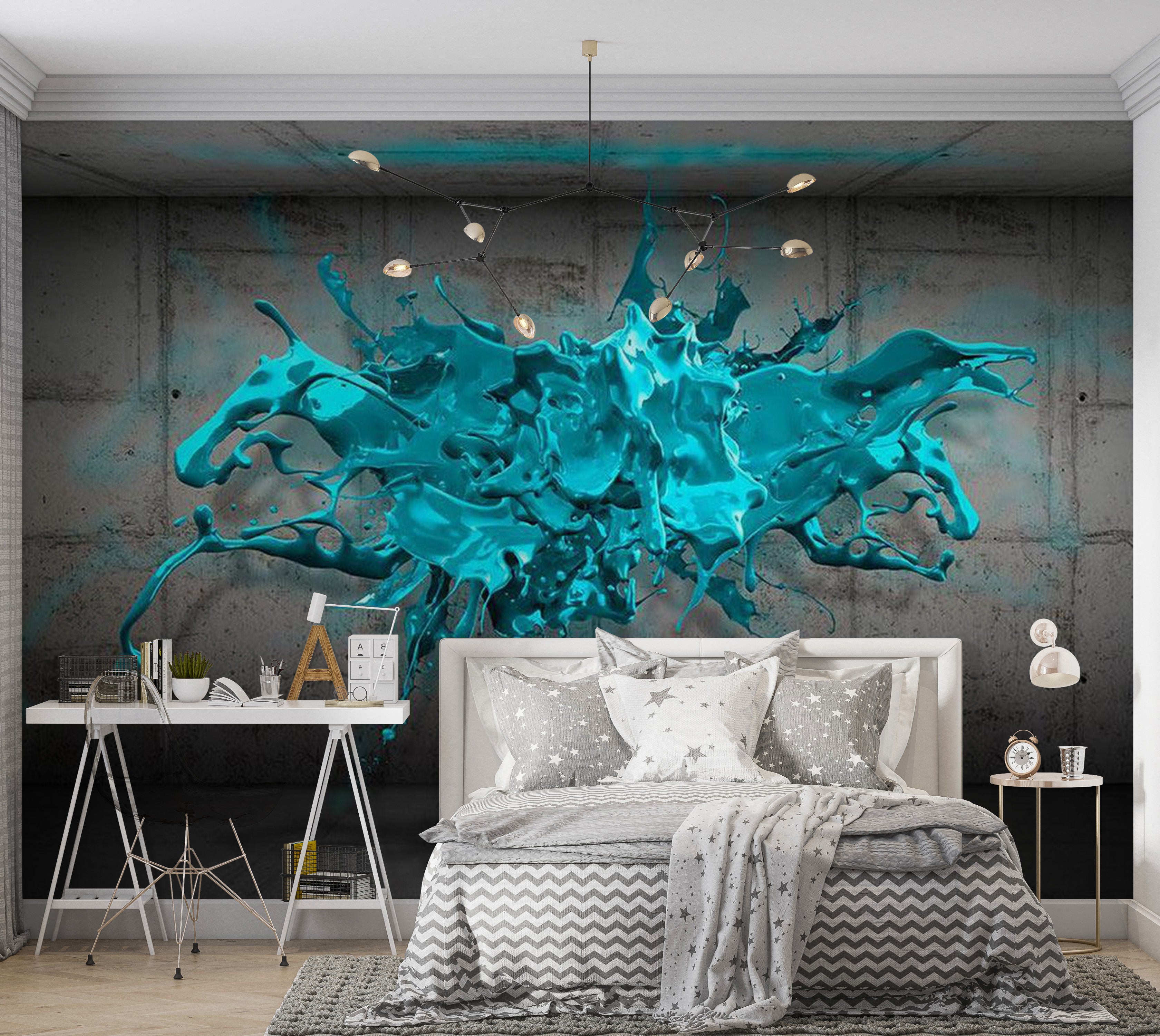 Abstract Wallpaper Wall Mural - Blue Ink Blot 39"Wx27"H