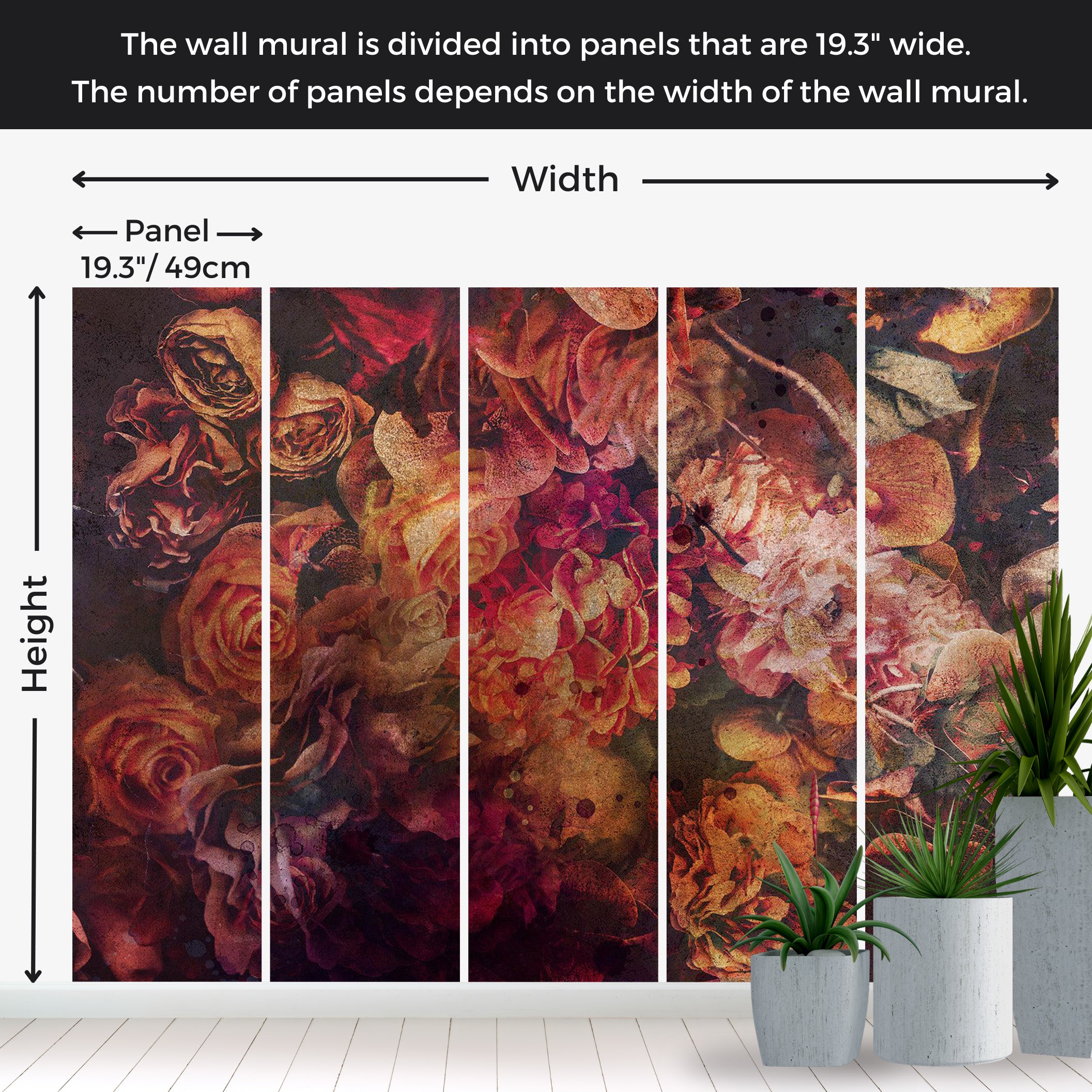 Peel & Stick Floral Wall Mural - Vintage Flowers 38"Wx27"H