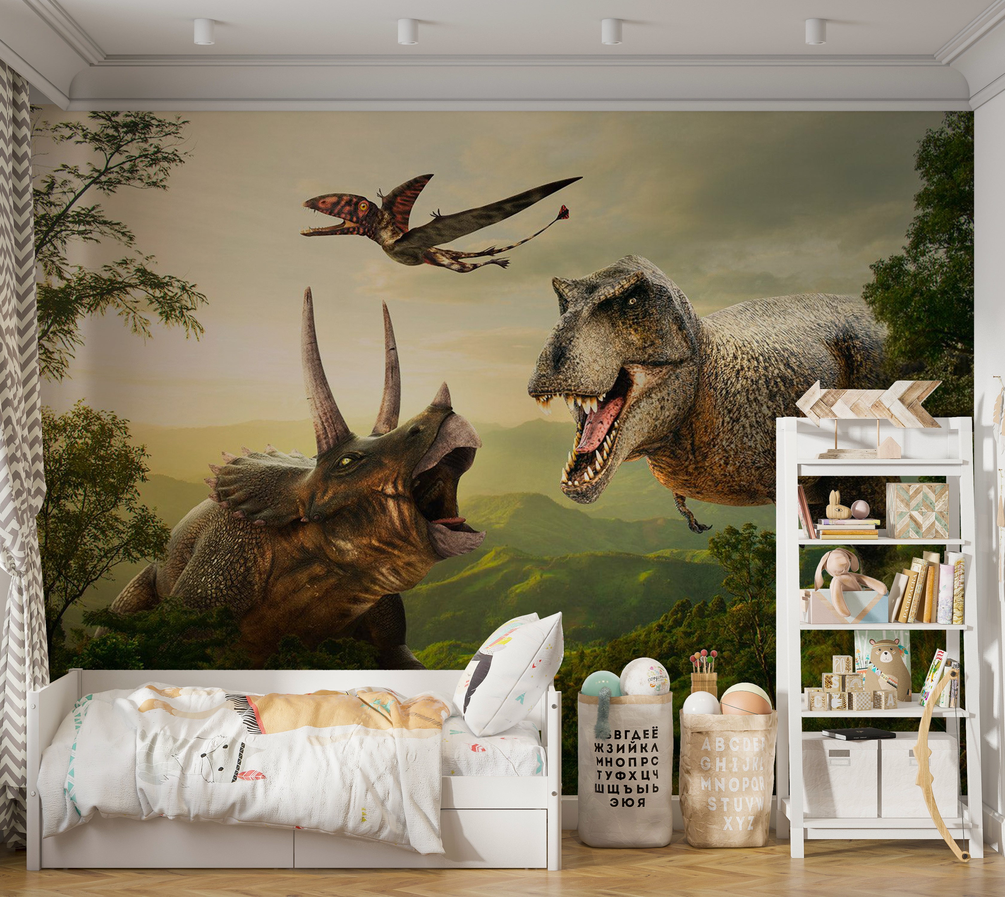 Dinosaur Wallpaper Wall Mural - Dinosaur Square 39"Wx27"H / Standard