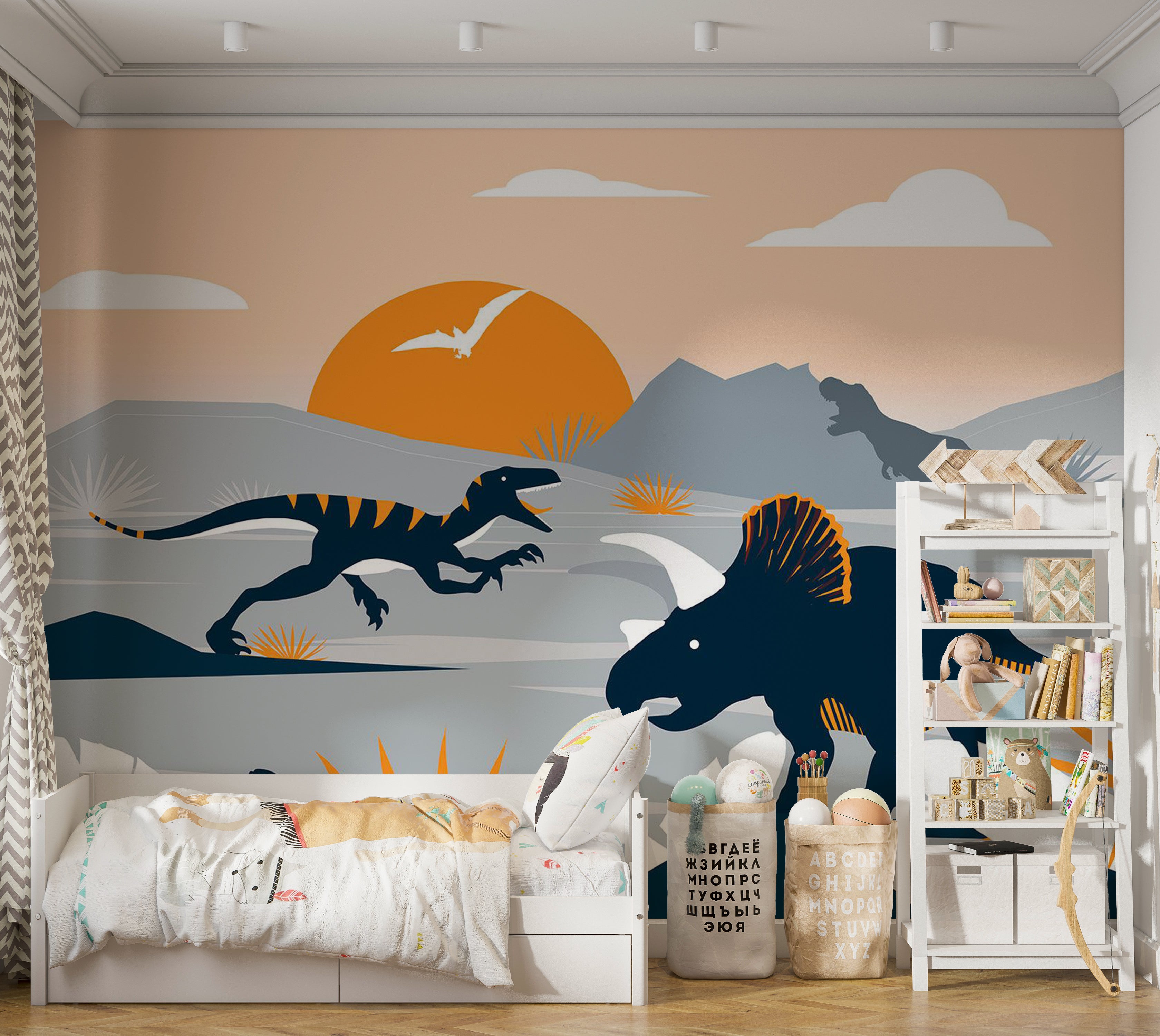 Kids Wallpaper Wall Mural - Abstract Dinosaurs Landscape 39"Wx27"H / Standard
