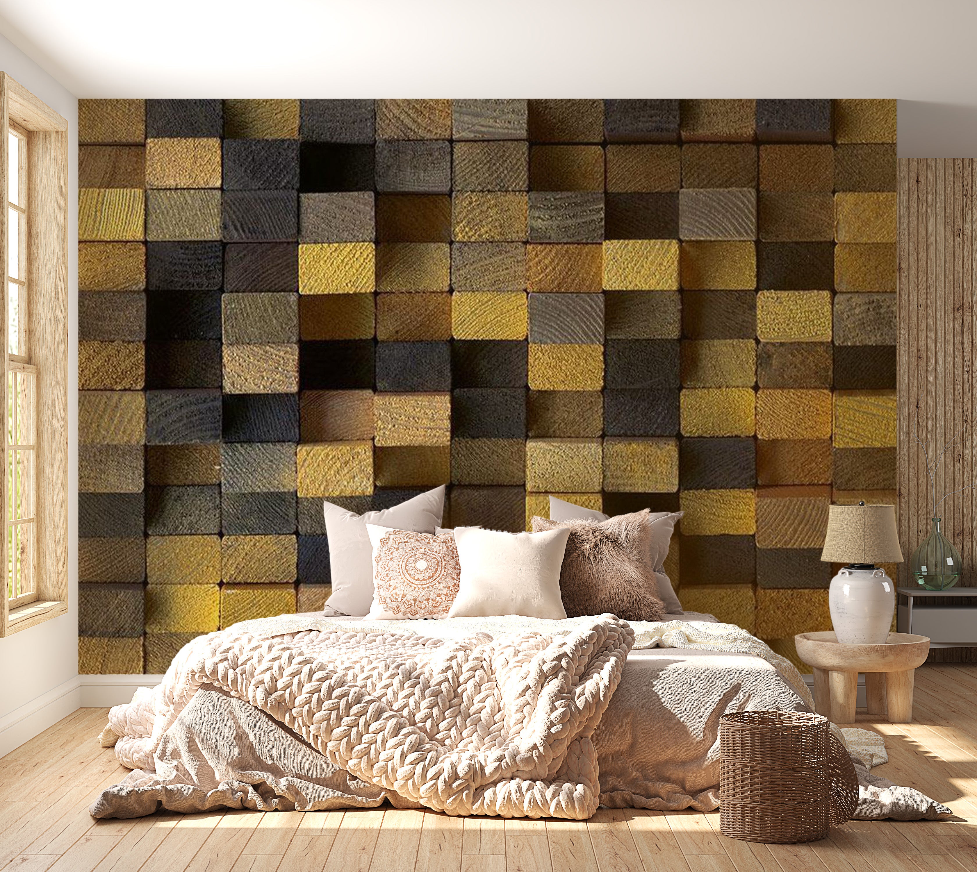 Background & Patterns Wallpaper Wall Mural - Wooden Cubes 39"Wx27"H