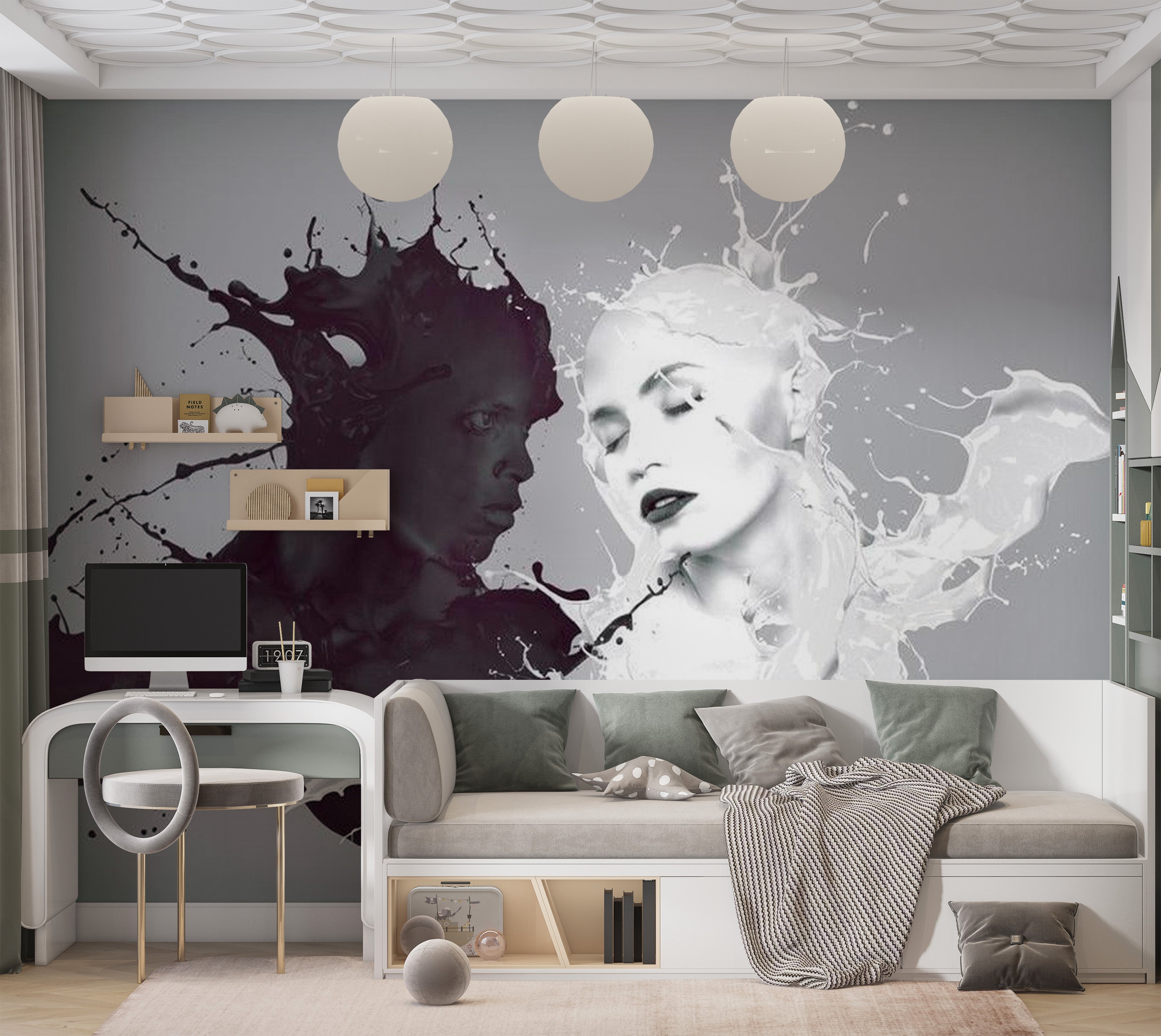 Abstract Wallpaper Wall Mural - Opposites Attract 118"Wx90"H