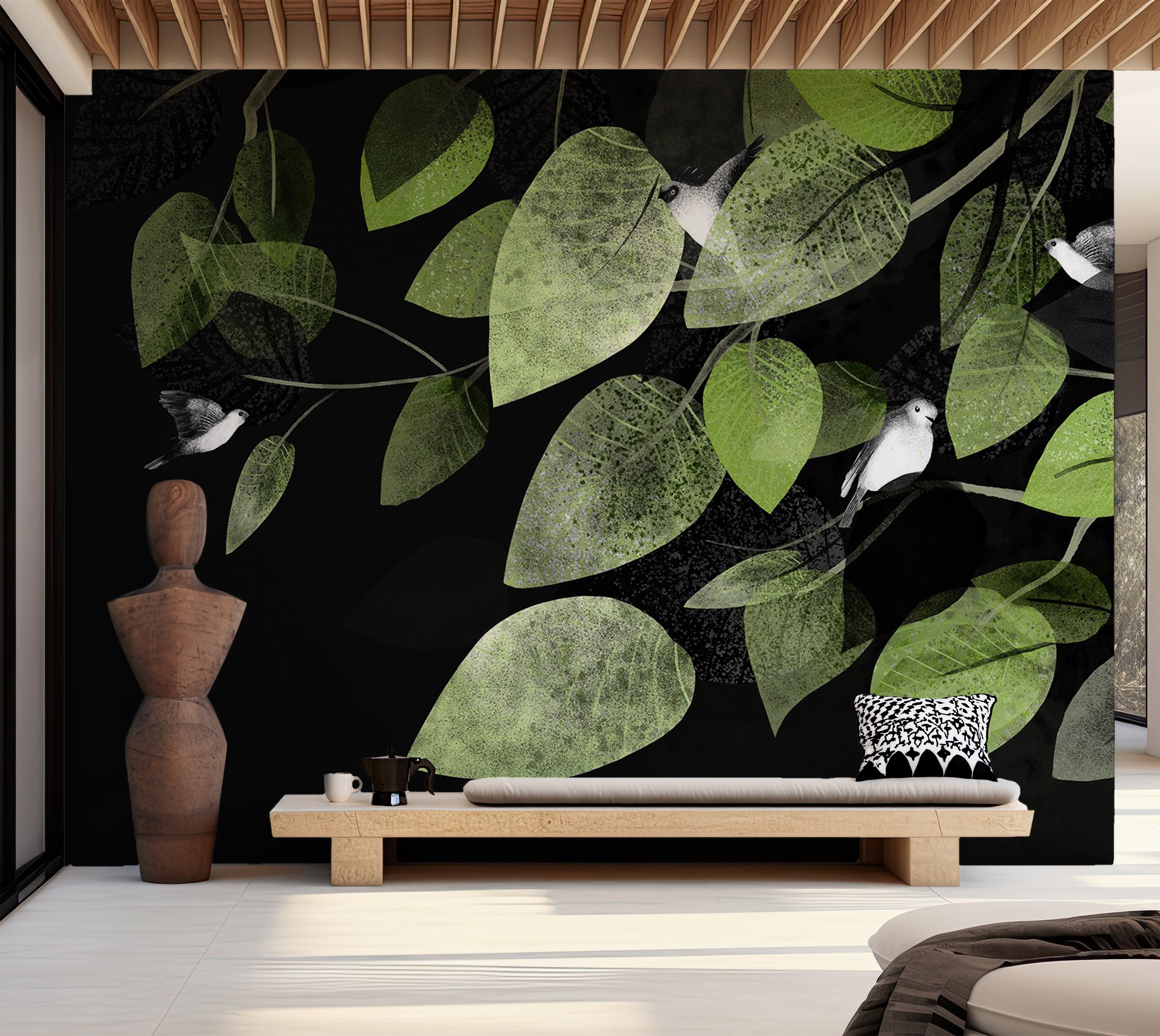Peel & Stick Botanical Wall Mural - Wings and Leaves at Twilight 38"Wx27"H