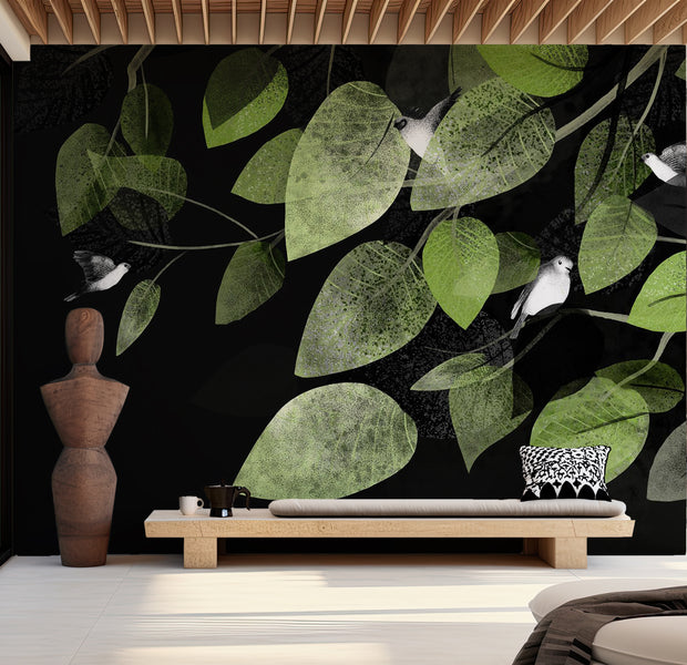 Peel & Stick Botanical Wall Mural - Wings and Leaves at Twilight 38"Wx27"H