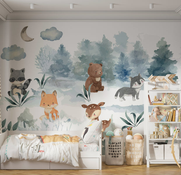 Kids Wallpaper Wall Mural - Animals in a Forest 39"Wx27"H / Standard