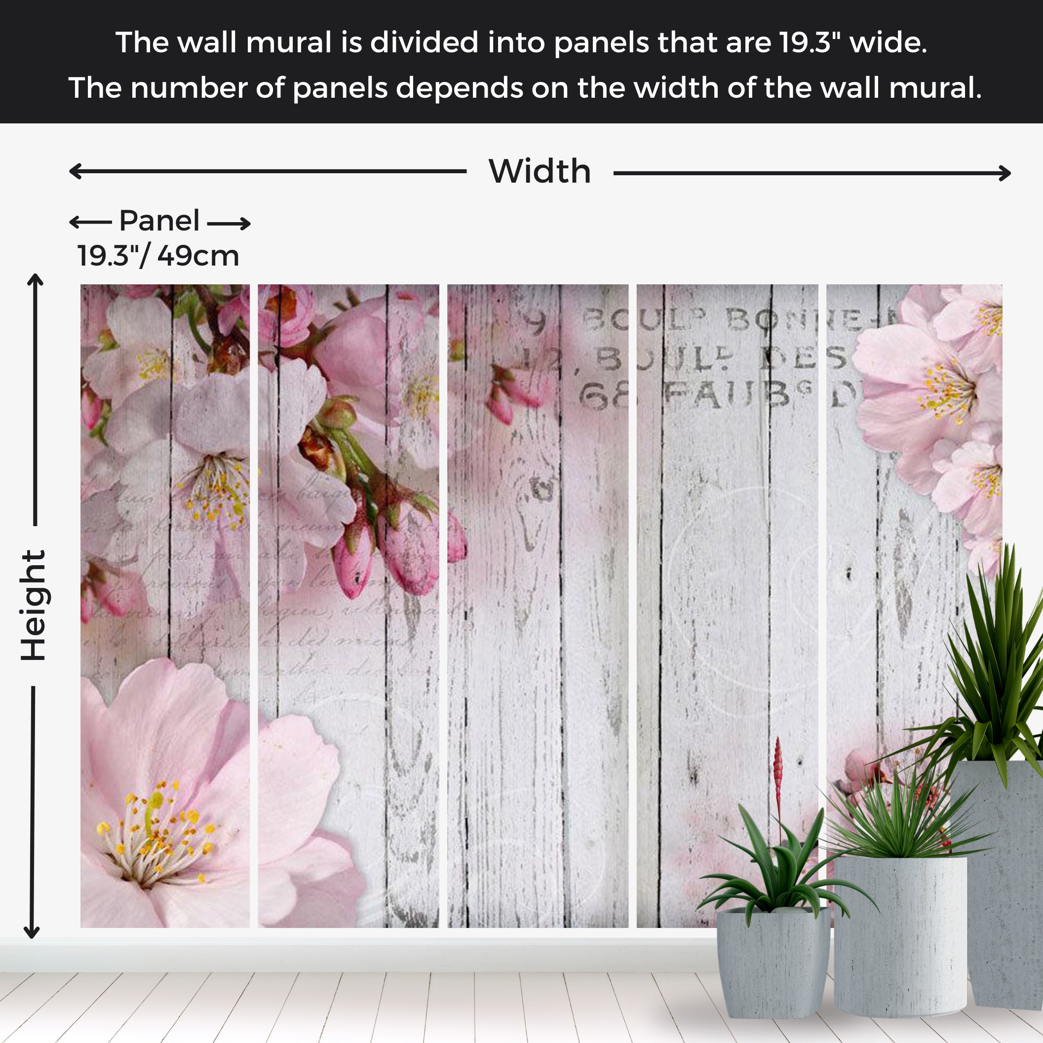 Peel & Stick Floral Wall Mural - Apple Blossoms on Vintage Wood 38"Wx27"H