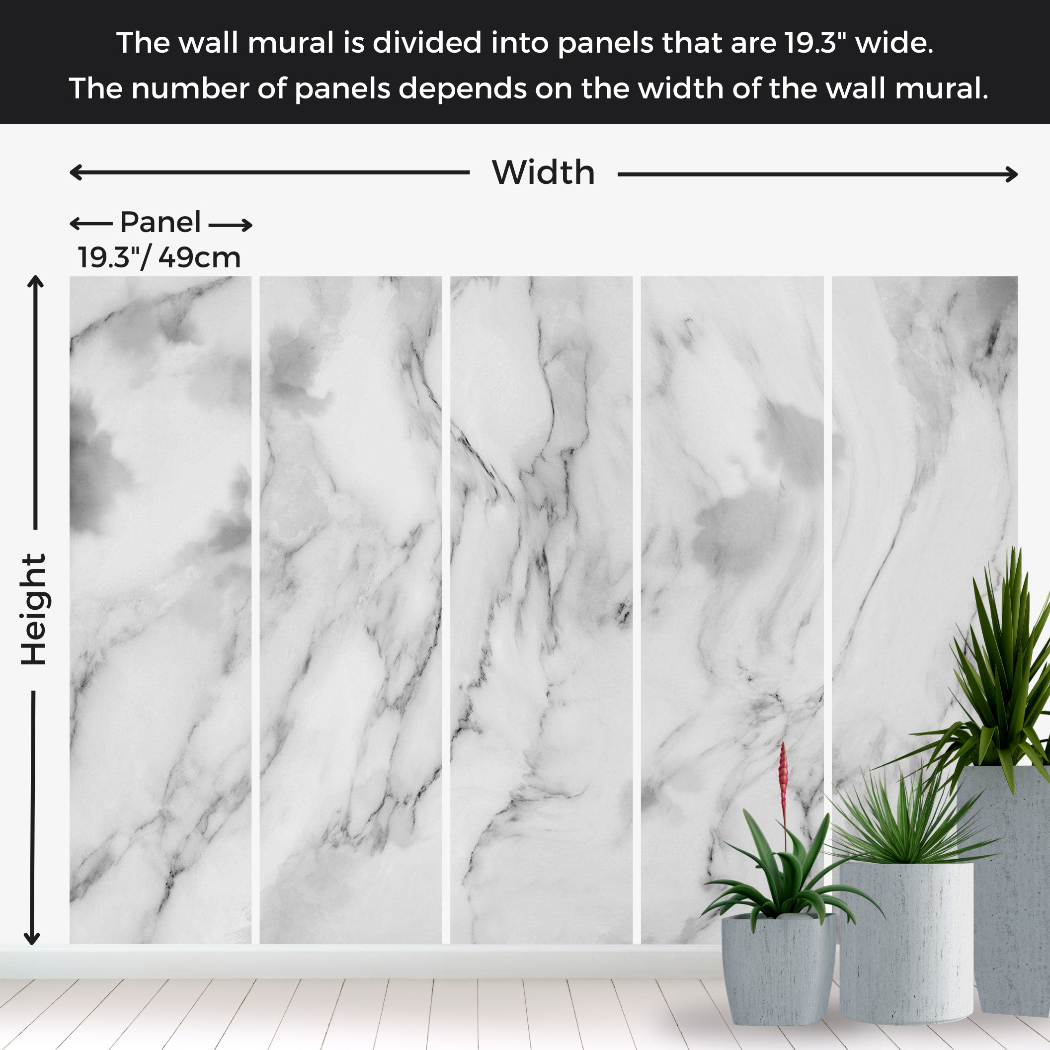 Peel & Stick Wall Mural - White Marble Peace 38"Wx27"H