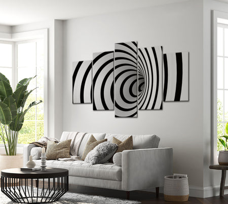Abstract Canvas Wall Art - A Black & White Hole - 5 Pieces