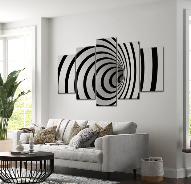Abstract Canvas Wall Art - A Black & White Hole - 5 Pieces