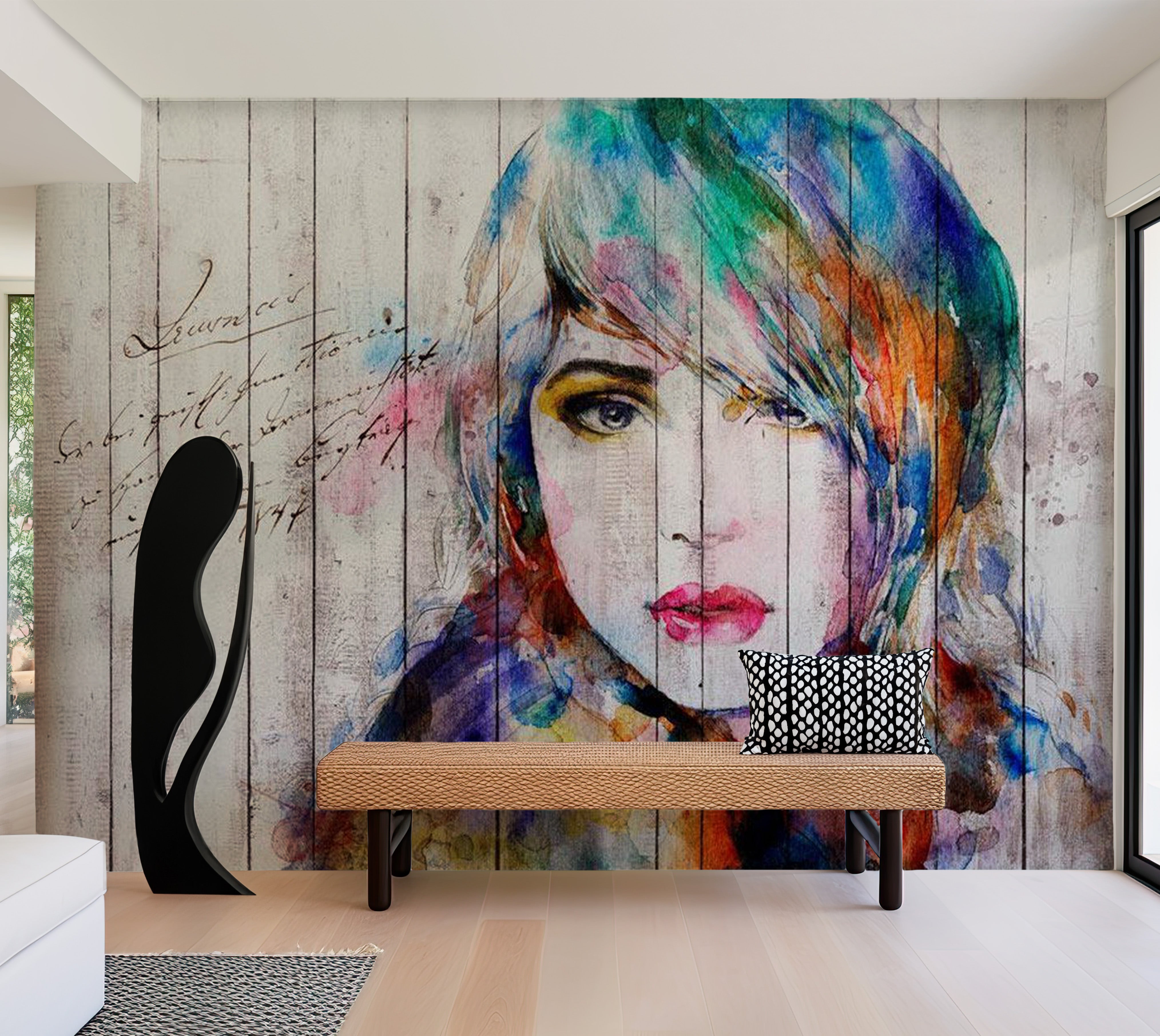 Abstract Wallpaper Wall Mural - Wooden Portrait 39"Wx27"H