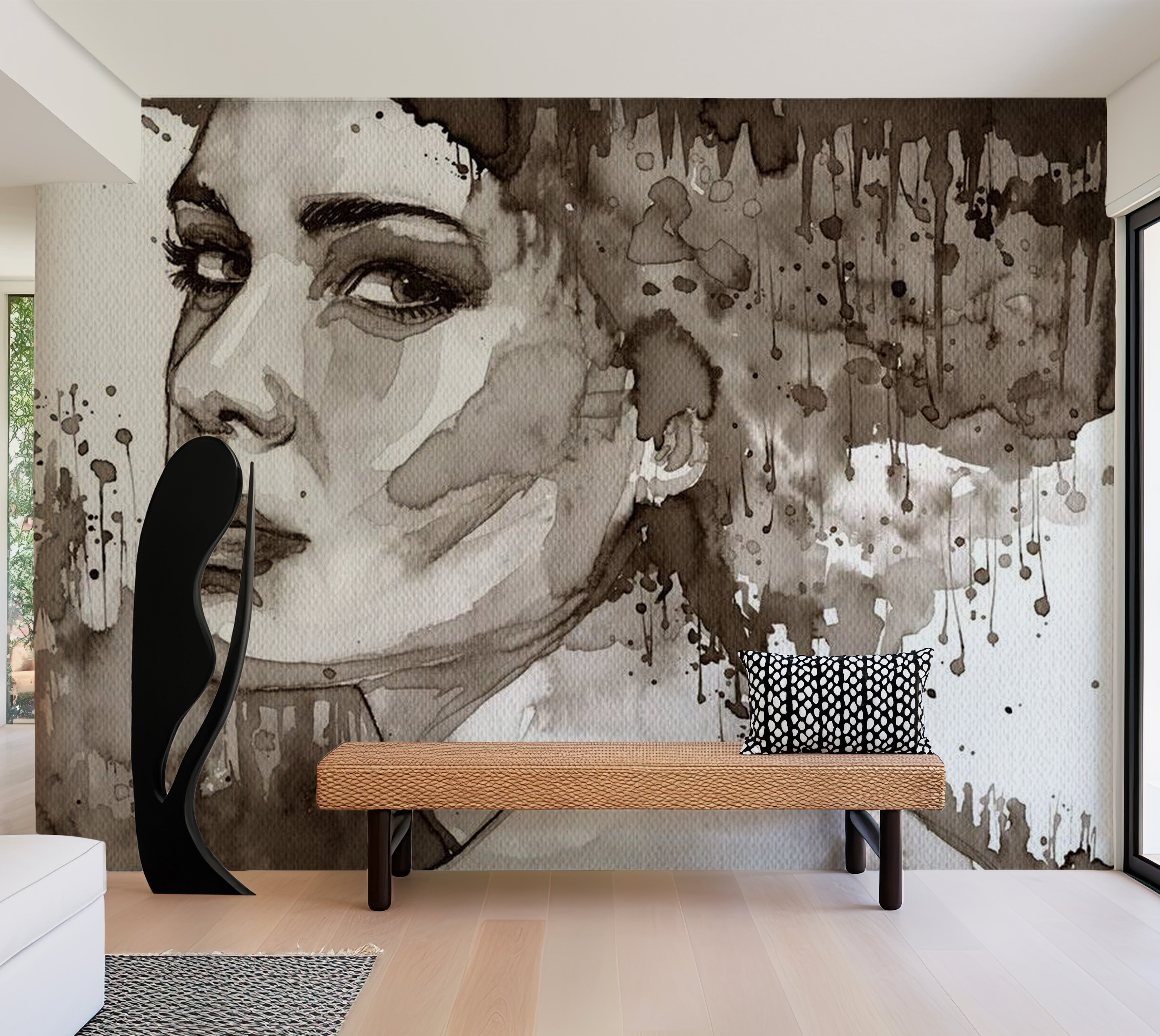 Abstract Wallpaper Wall Mural - Black Lady 39"Wx27"H