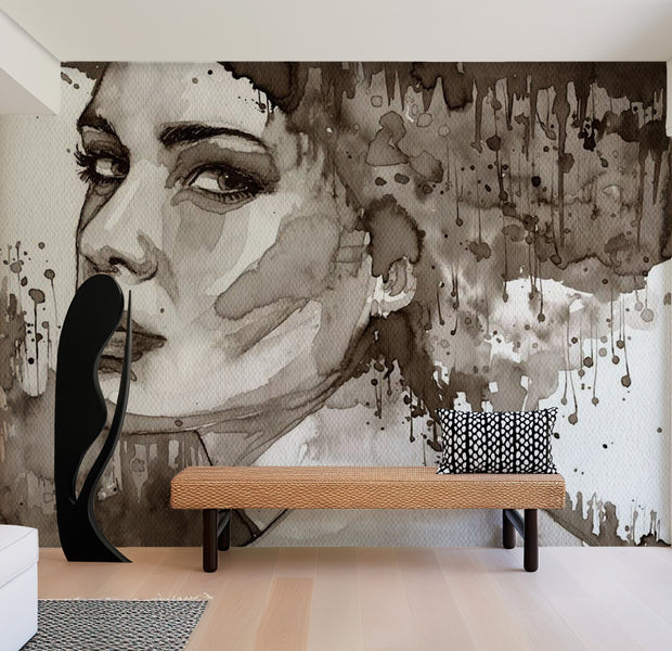 Abstract Wallpaper Wall Mural - Black Lady 39"Wx27"H