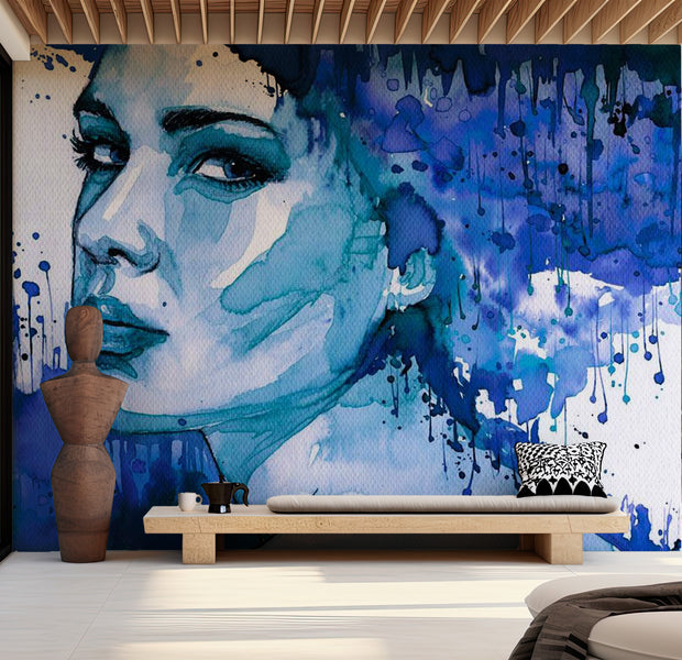 Abstract Wallpaper Wall Mural - Blue Lady 39"Wx27"H