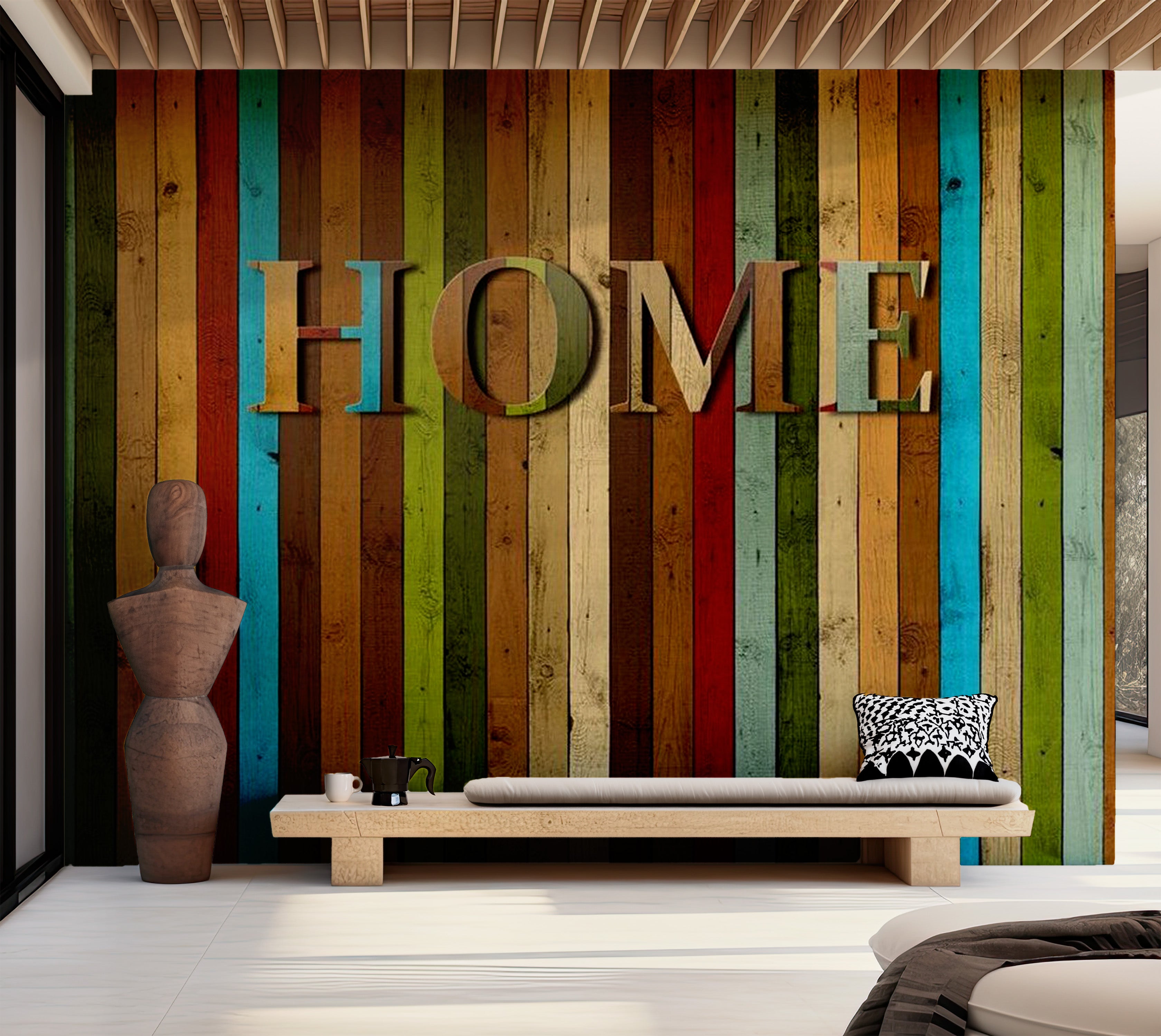 Background & Patterns Wallpaper Wall Mural - Home Mixed Wooden Planks 118"Wx90"H