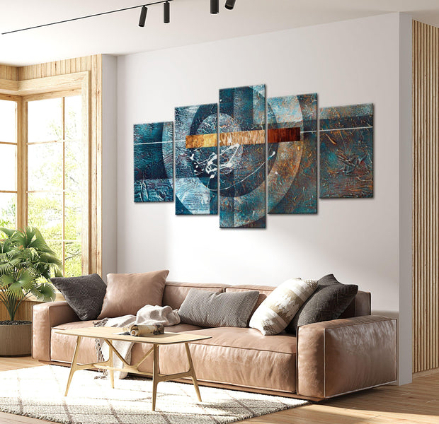 Abstract Canvas Wall Art - Blue Galaxy - 5 Pieces