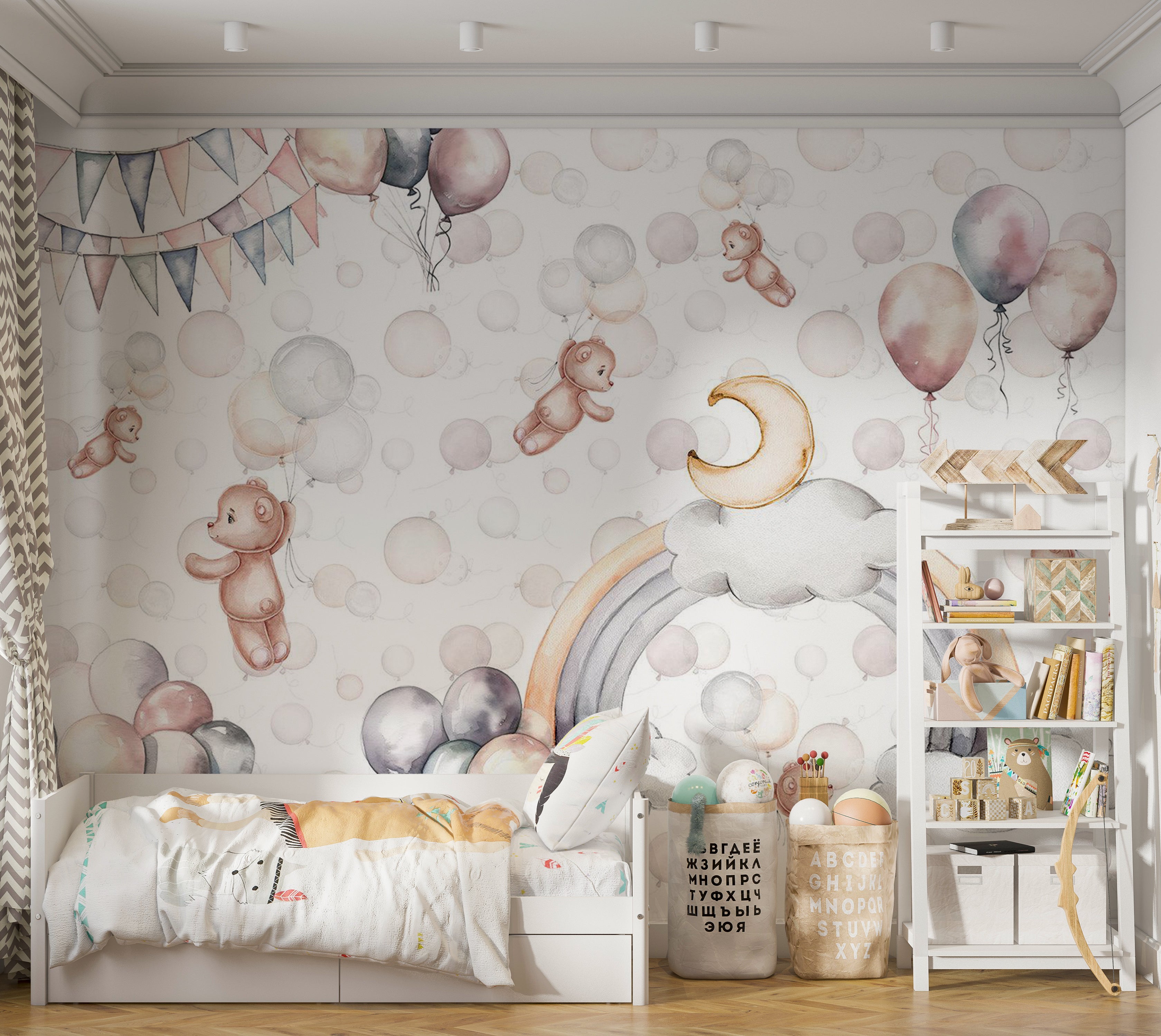 Kids Wallpaper Wall Mural - Bears in The Sky 39"Wx27"H / Standard